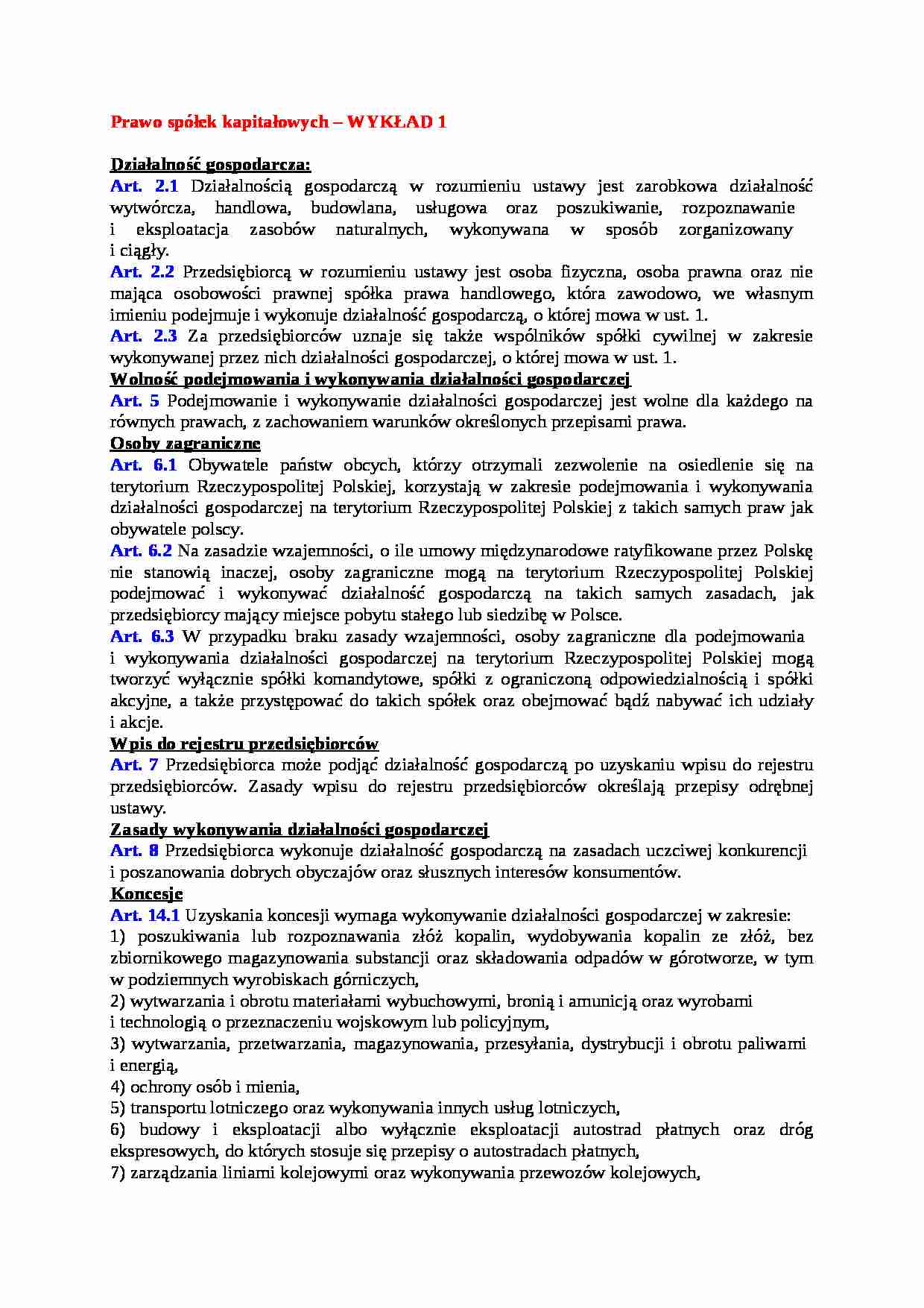 Prawo spółek kapitałowych - wykład - strona 1