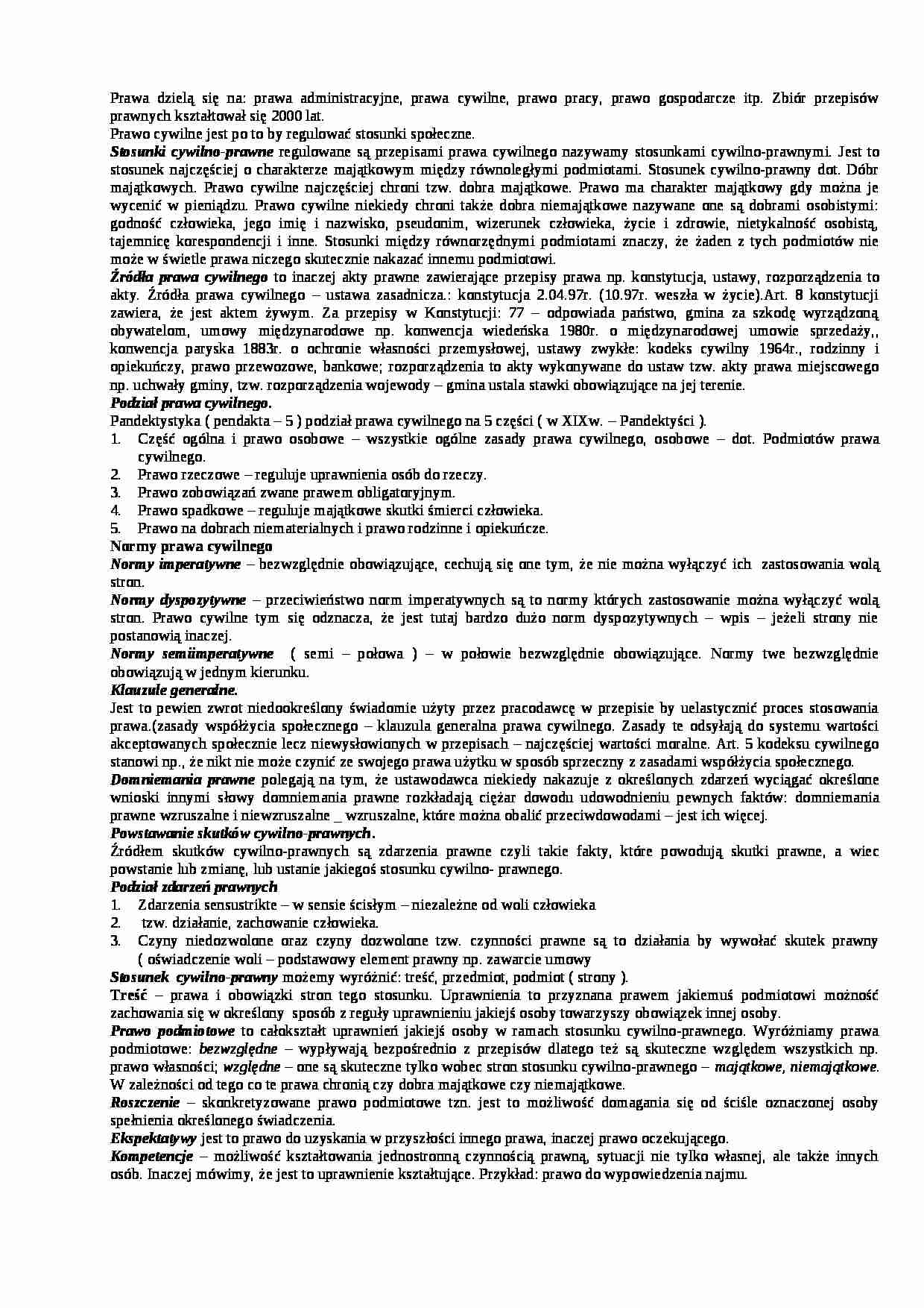 Prawo - zagadnienia ogólne - Stosunki cywilno-prawne  - strona 1