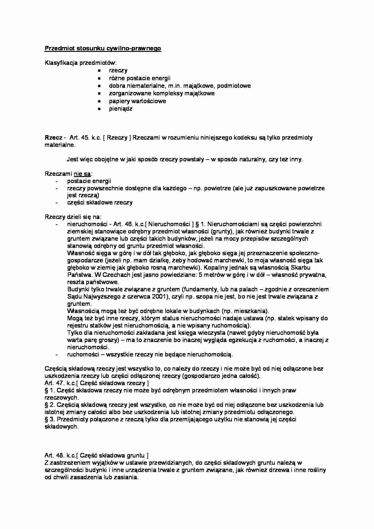 Przedmiot stosunku cywilno-prawnego - strona 1