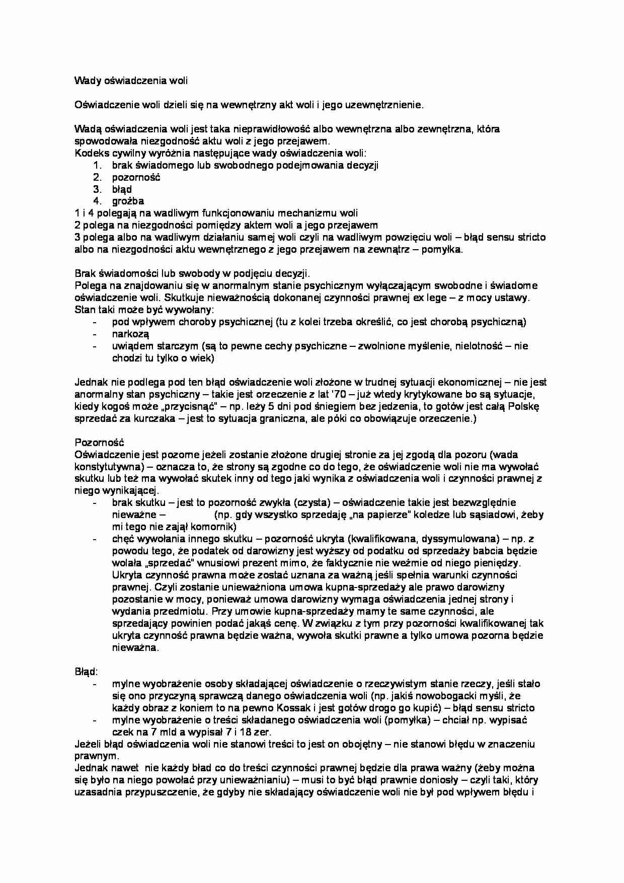 Wady oświadczenia woli - strona 1