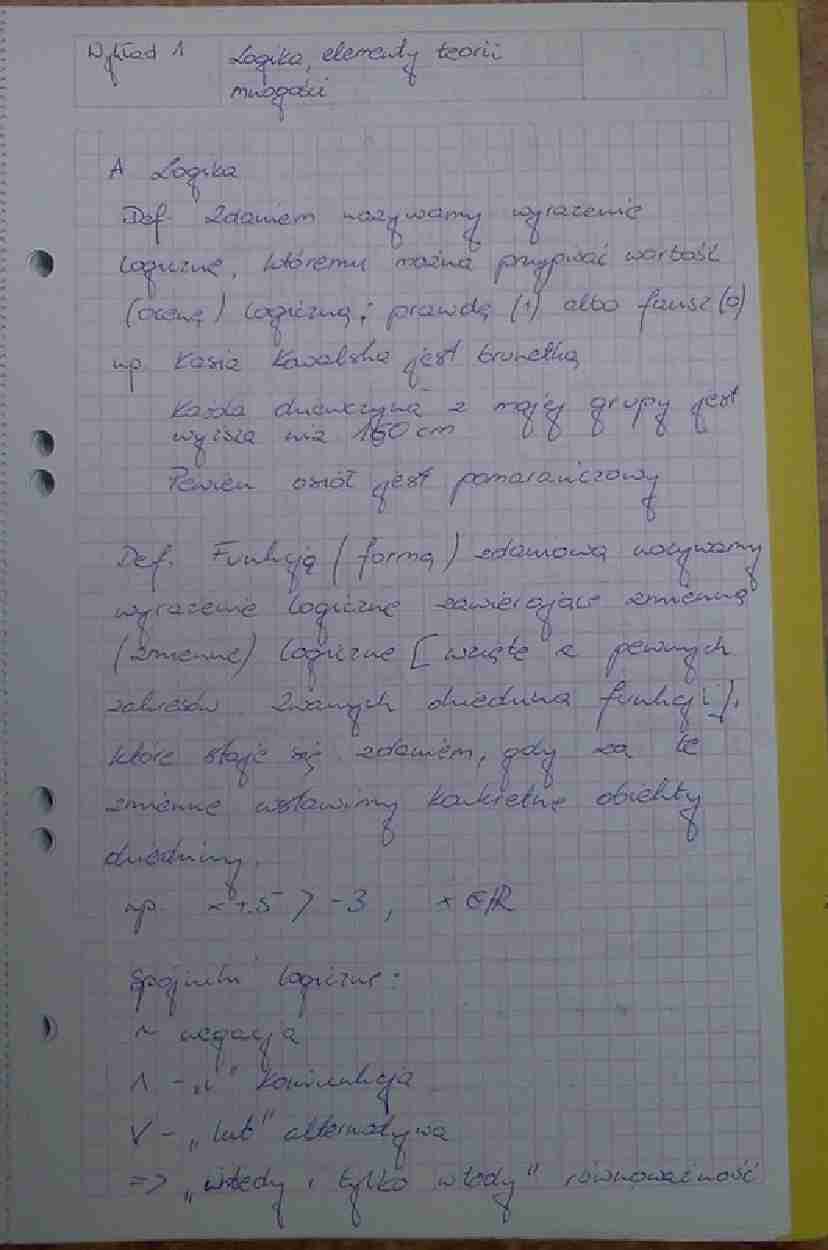 Matematyka 1 GiK AGH - wykład I - Logika, elementy teorii mnogości - strona 1