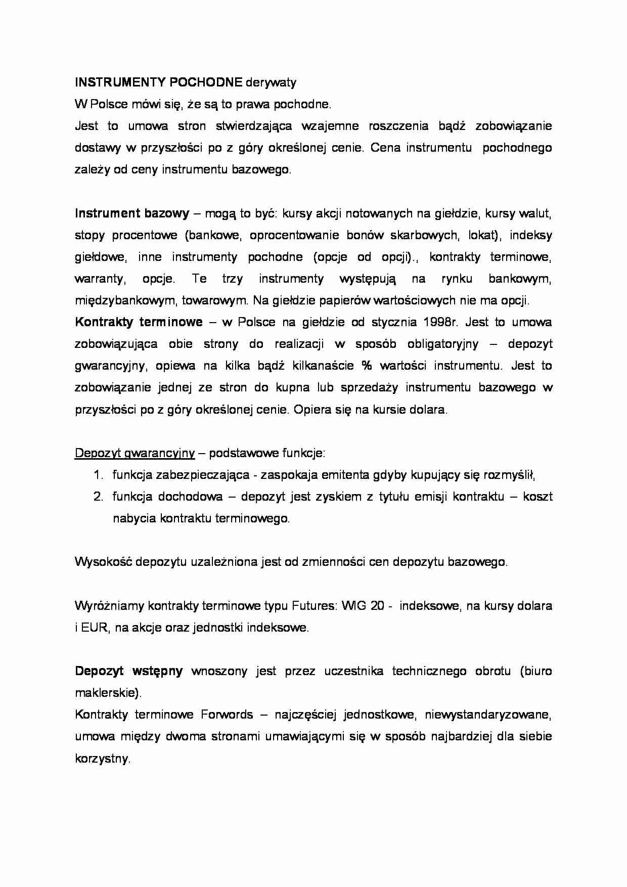 INSTRUMENTY POCHODNE - Kontrakty terminowe - strona 1