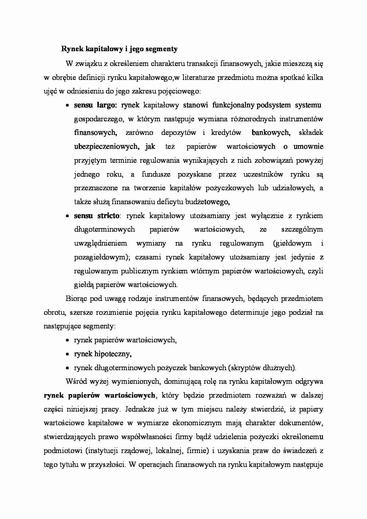 Rynek kapitałowy i jego segmenty - strona 1