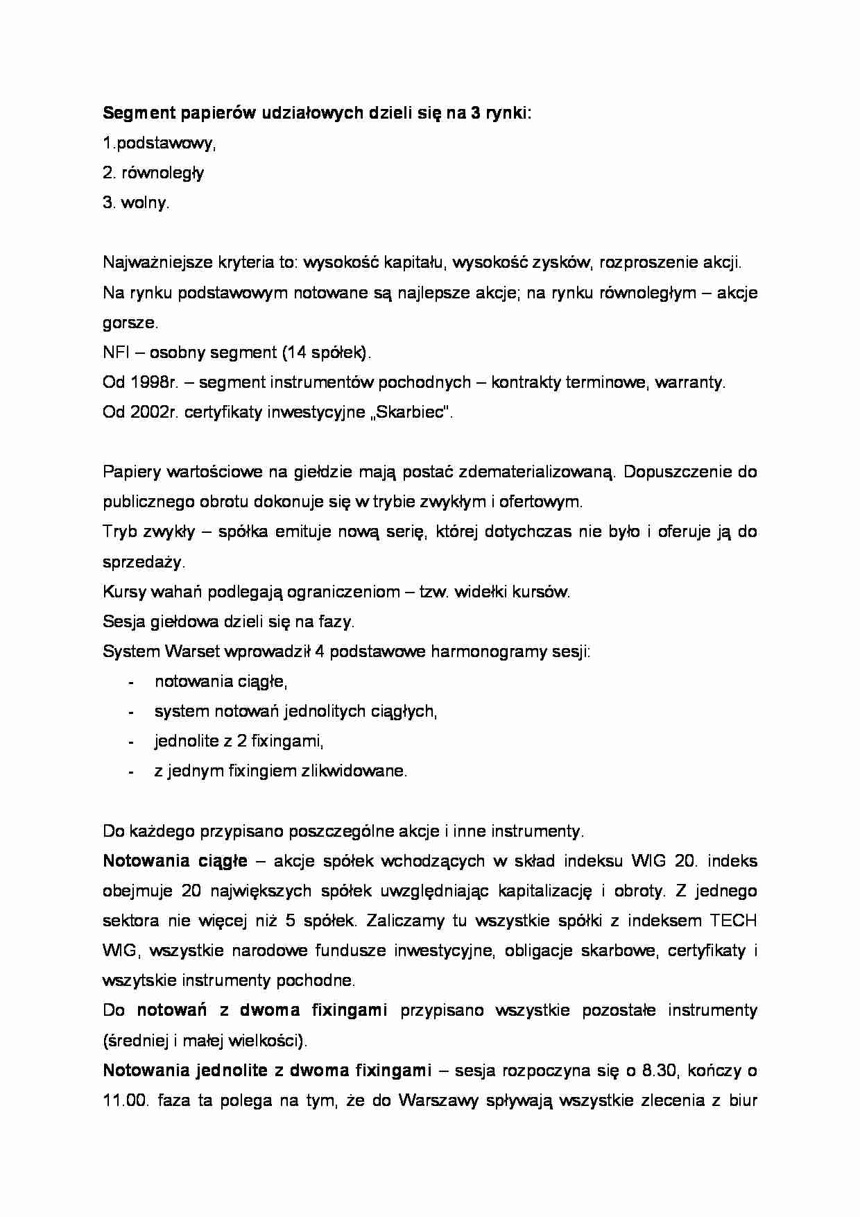 Segment papierów udziałowych - strona 1
