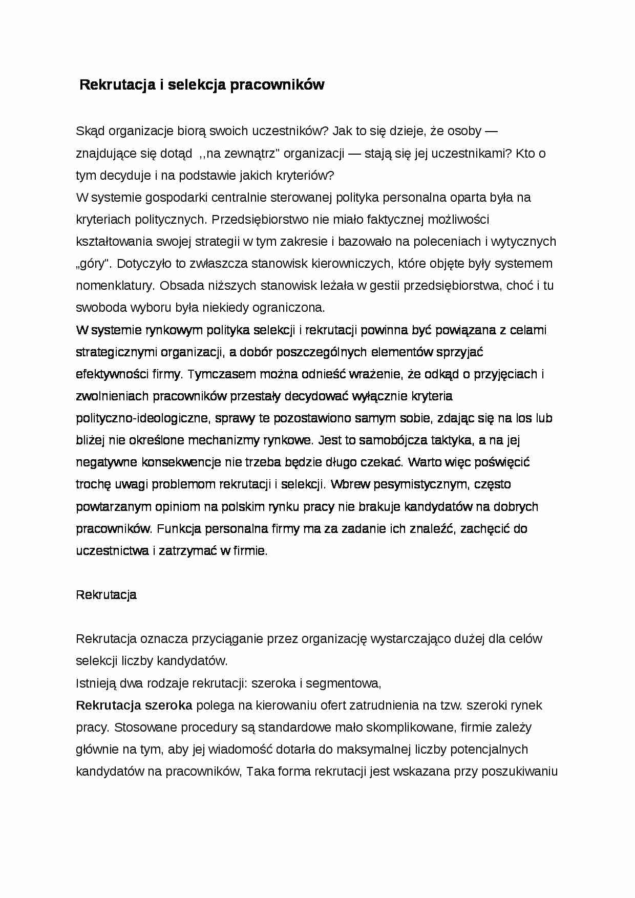 Rekrutacja i selekcja pracowników - Rozmowa kwalifikacyjna - strona 1