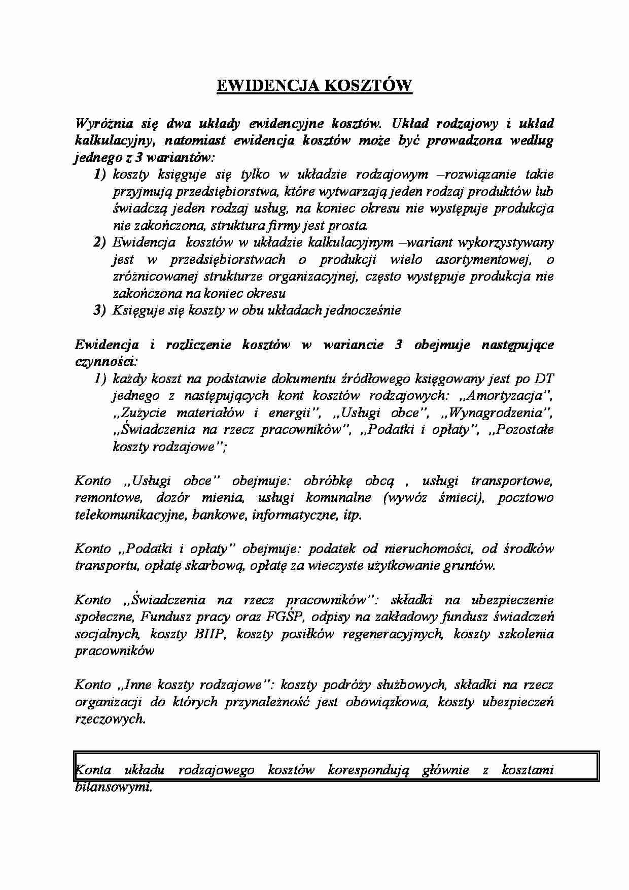 EWIDENCJA KOSZTÓW - strona 1