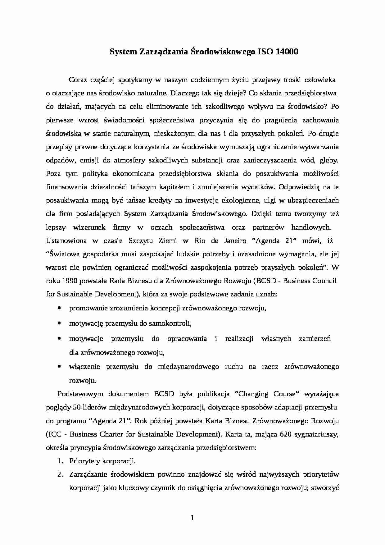 System zarządzania środowiskowego ISO 14000 - strona 1
