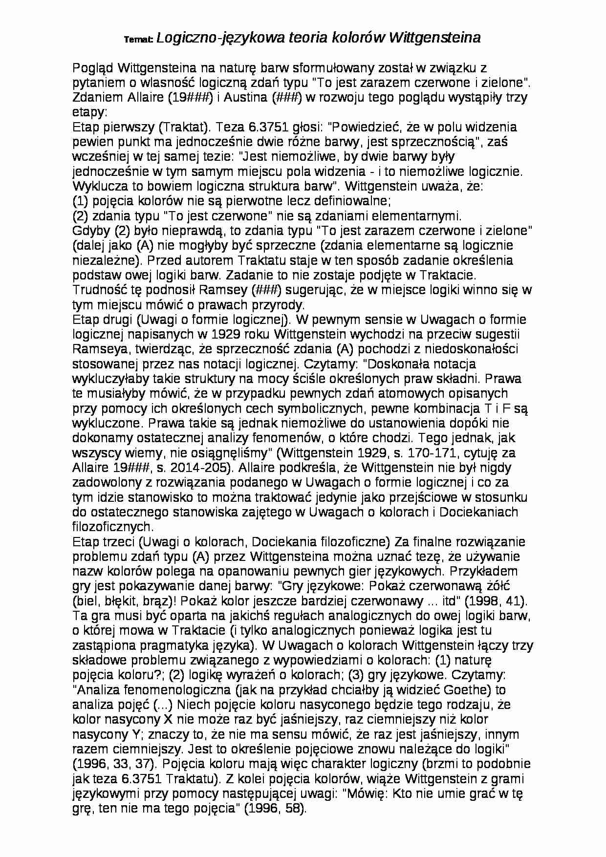Logiczno-językowa teoria kolorów Wittgensteina - strona 1