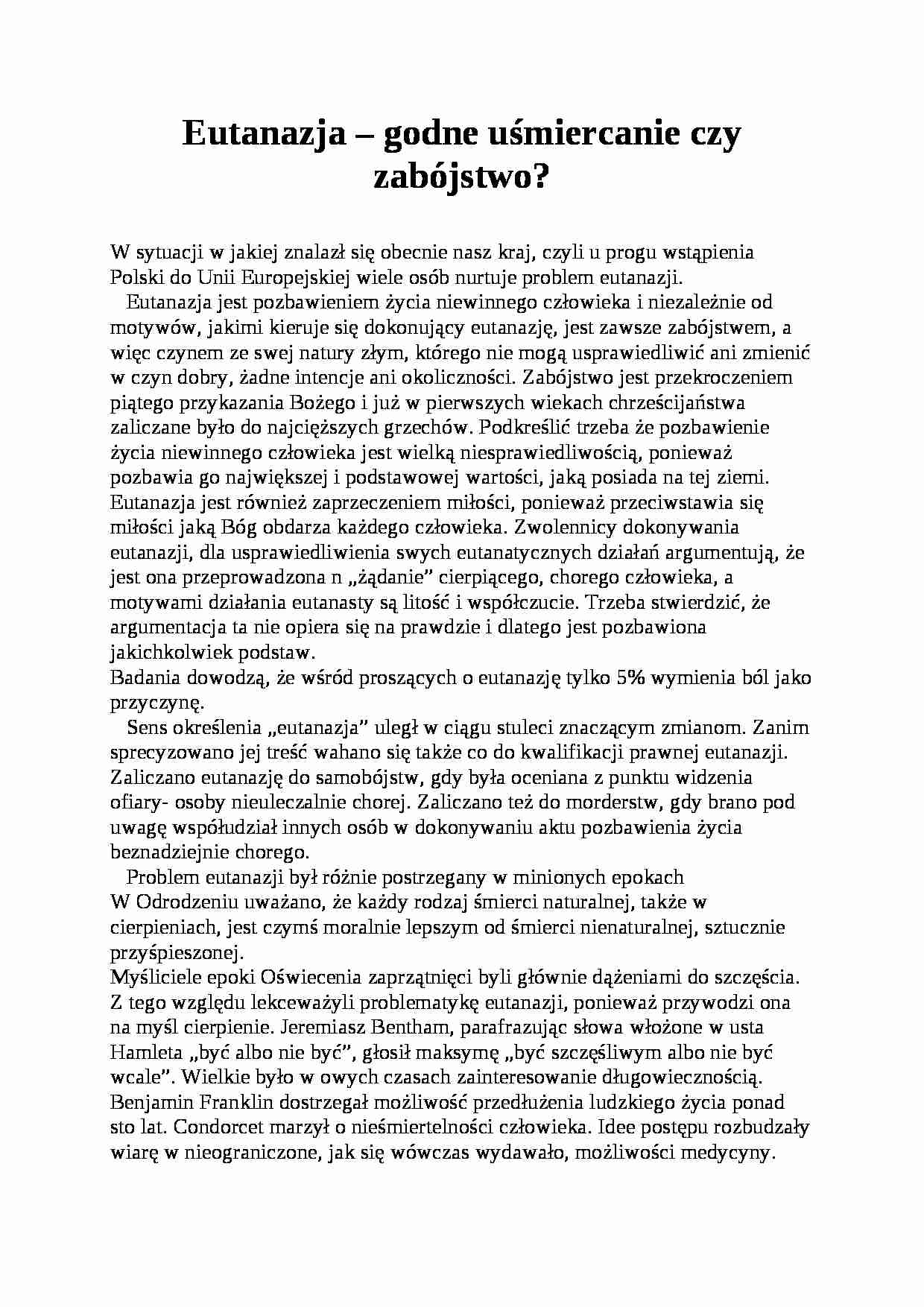 Eutanazja - godne uśmiercanie czy zabójstwo - strona 1