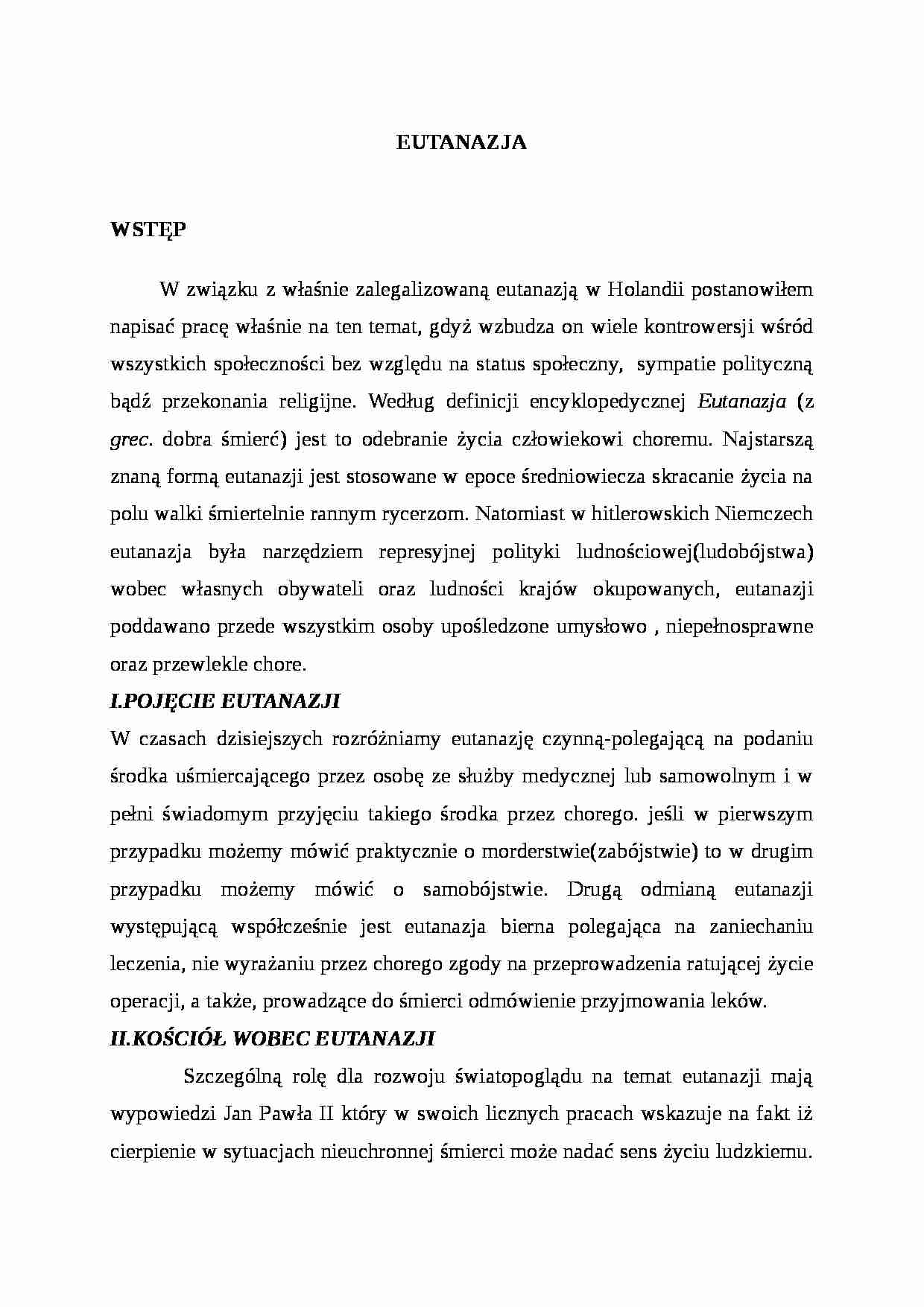 Eutanazja - praca zaliczeniowa - strona 1