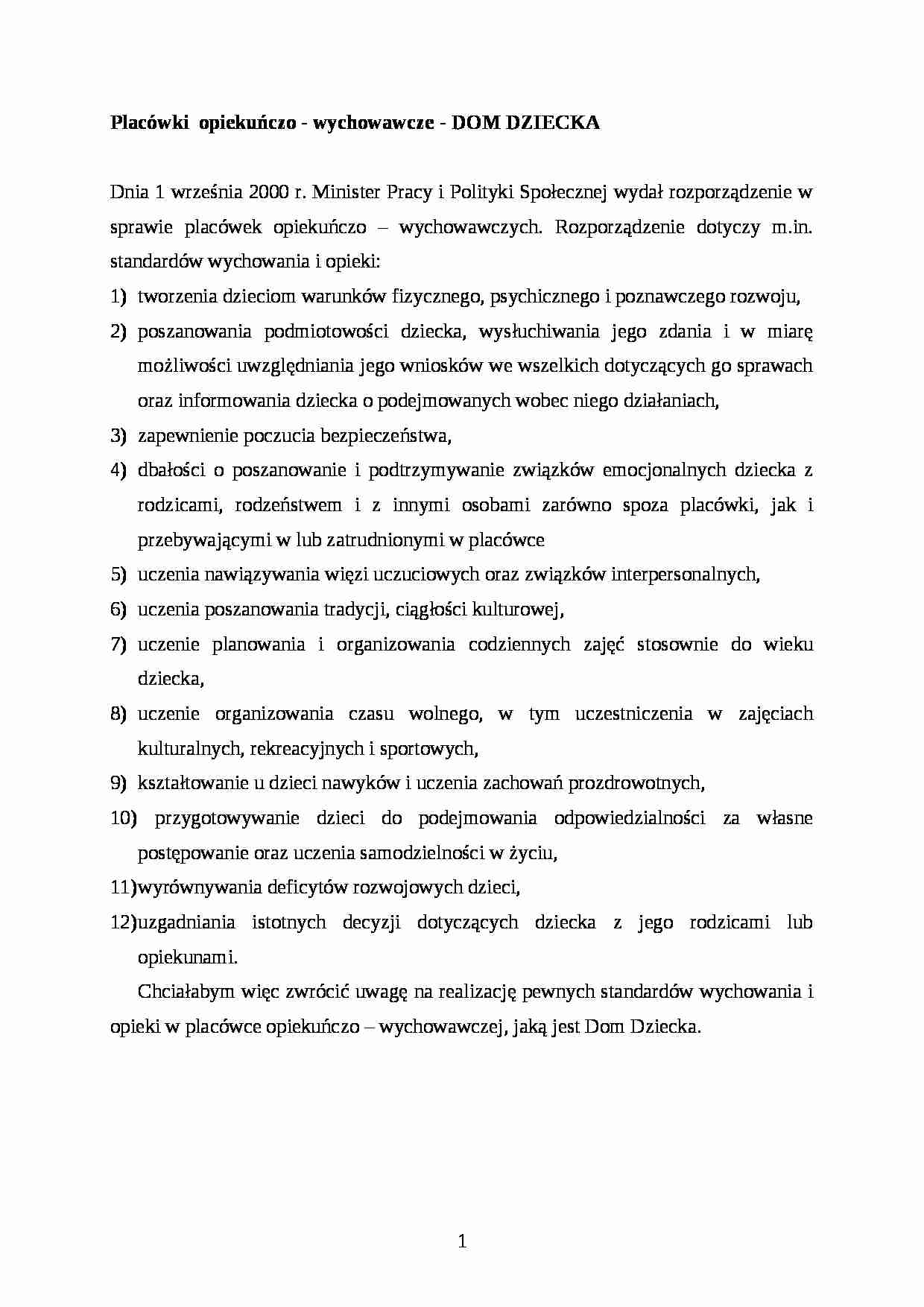 Dom dziecka - placówka opiekuńczo-wychowawcza - strona 1