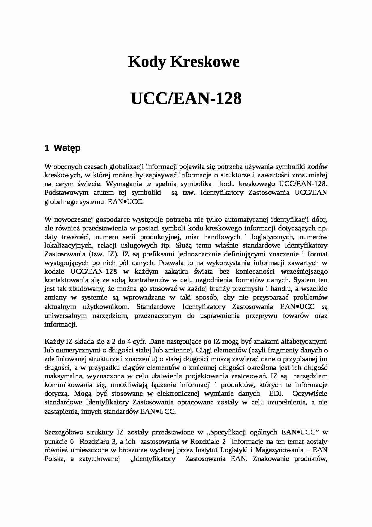 kody kreskowe - Specyfikacja Kodu 128 - strona 1