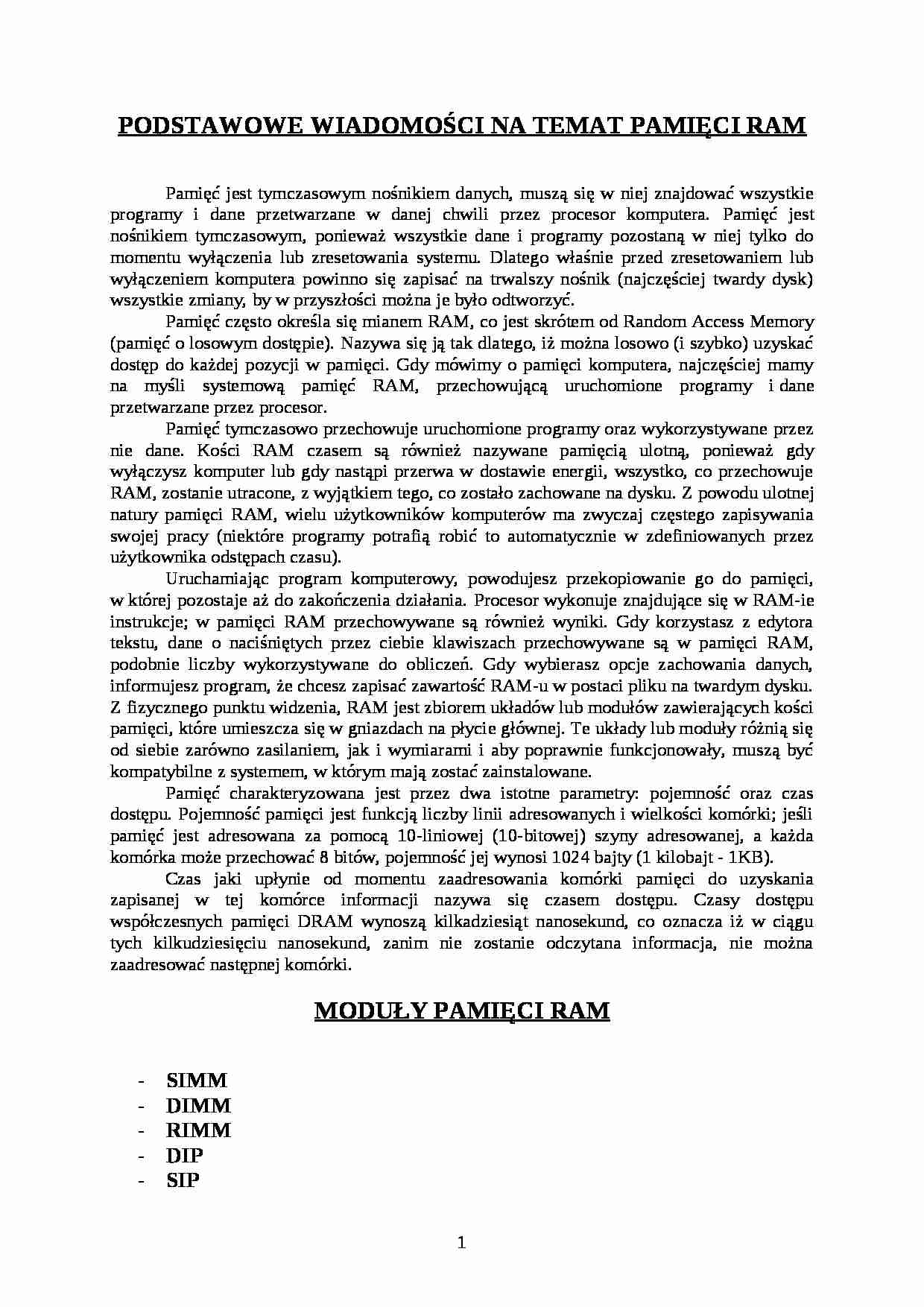 Charakterystyka pamięci RAM - strona 1