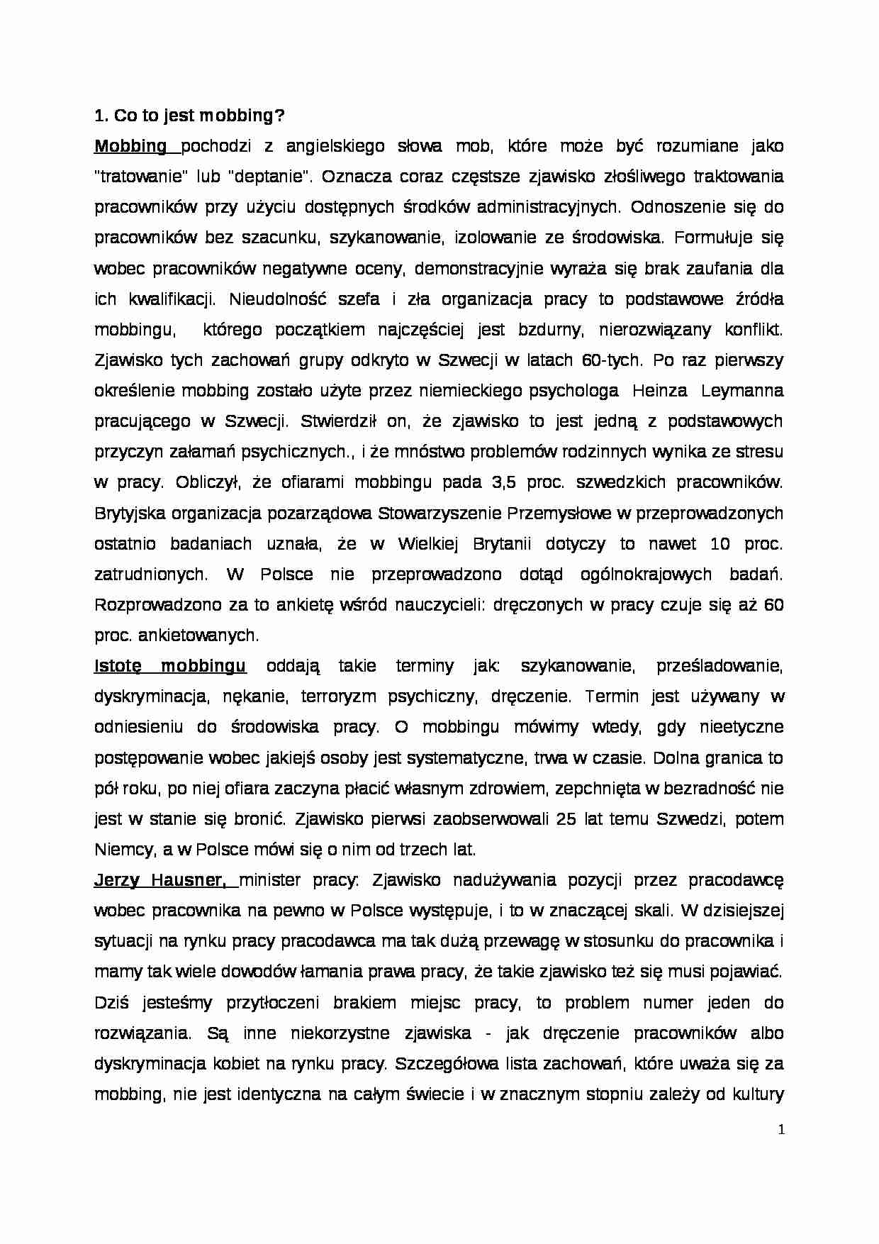 Mobbing- opracowanie - strona 1