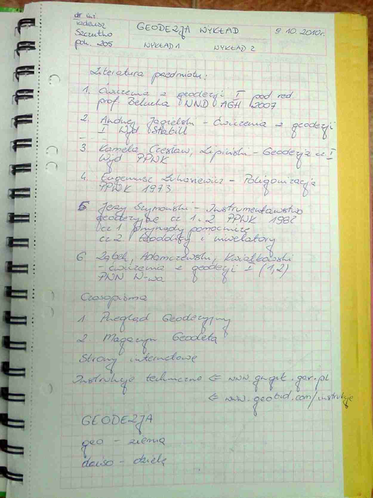 Geodezja - wykład I - Podstawowe pojęcia, zamiana miar - strona 1