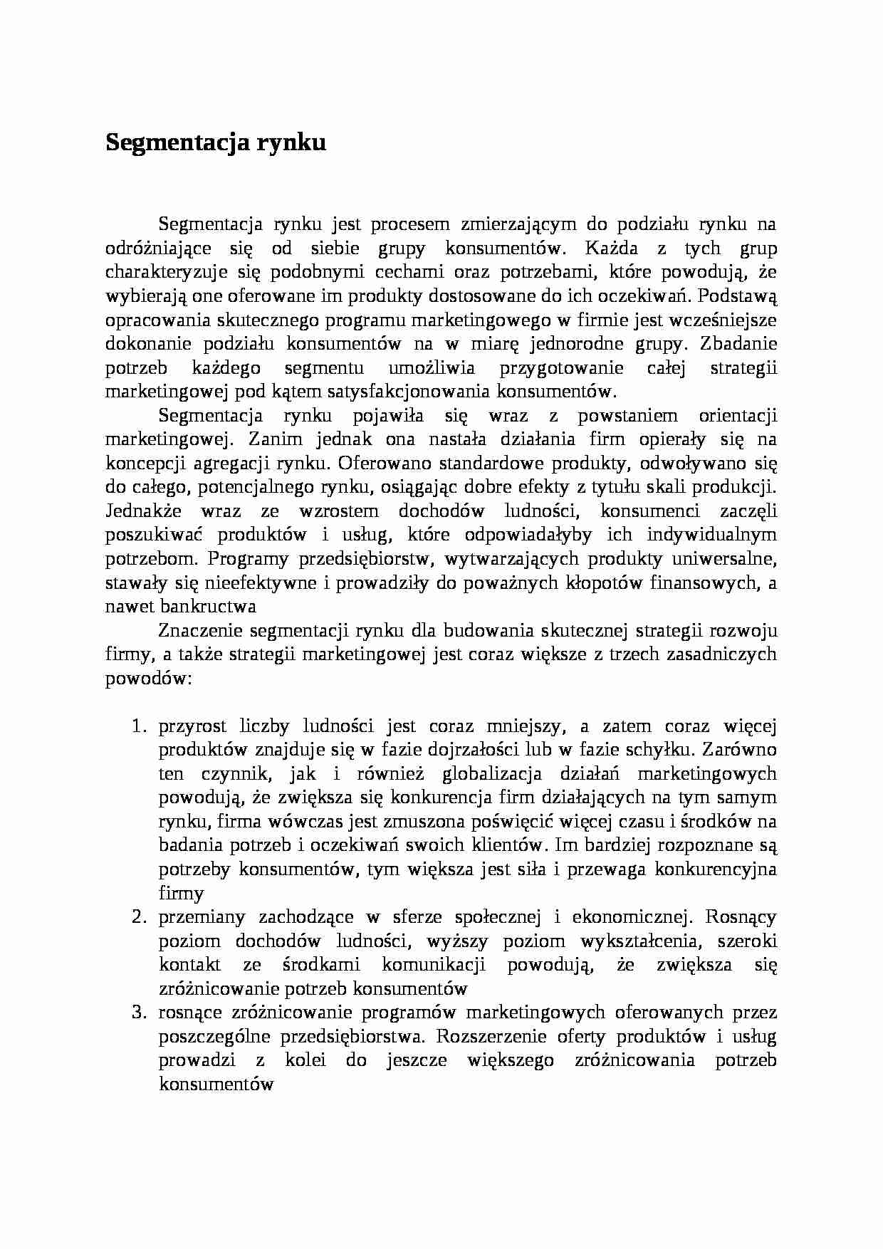 Segmentacja rynku- opracowanie - strona 1