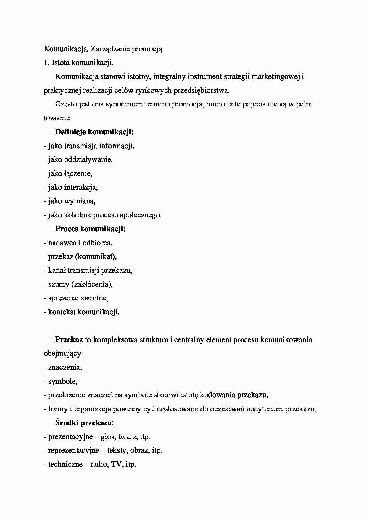 Komunikacja. Zarządzanie promocją- opracowanie - strona 1