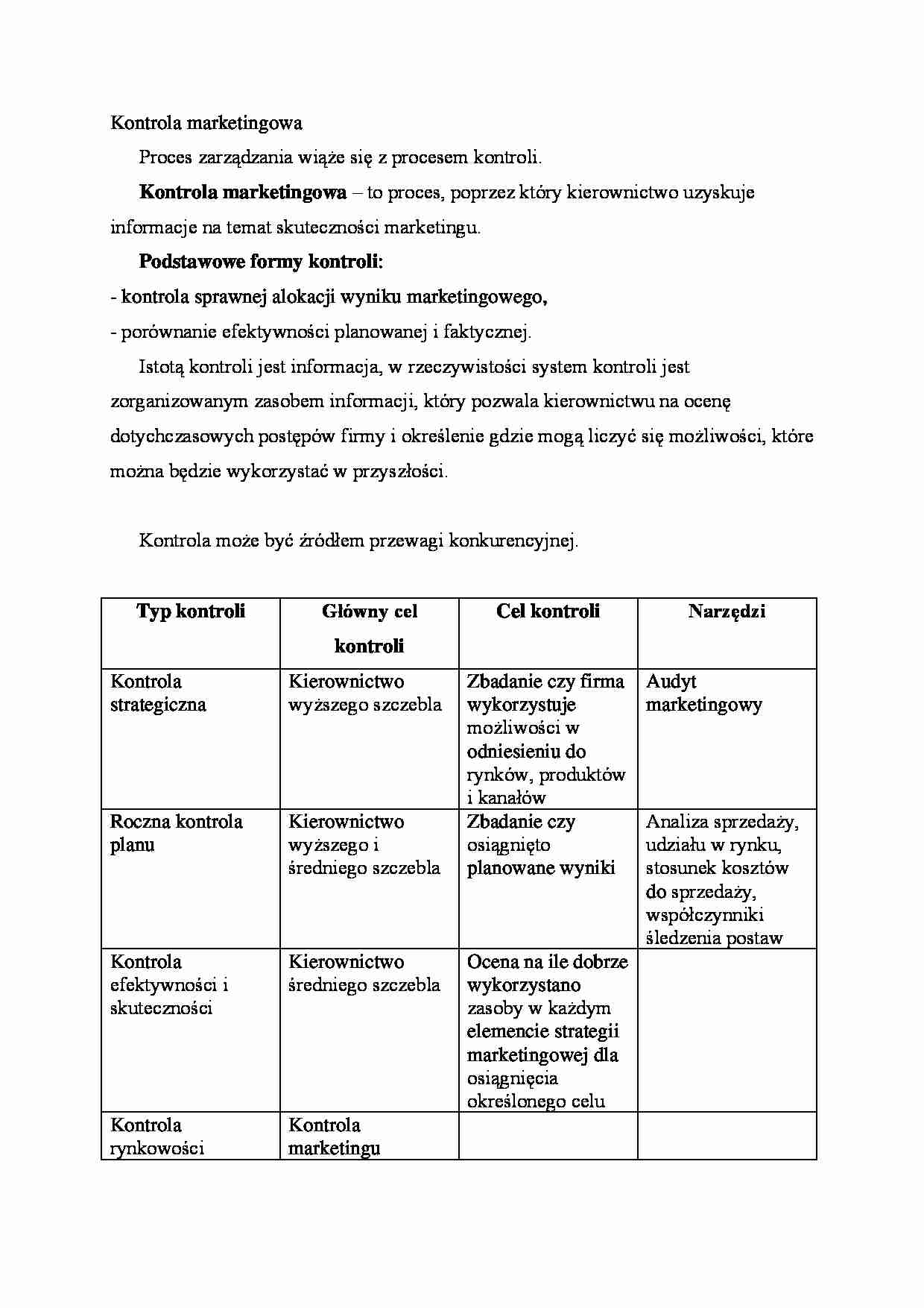 Kontrola marketingowa- opracowanie - strona 1