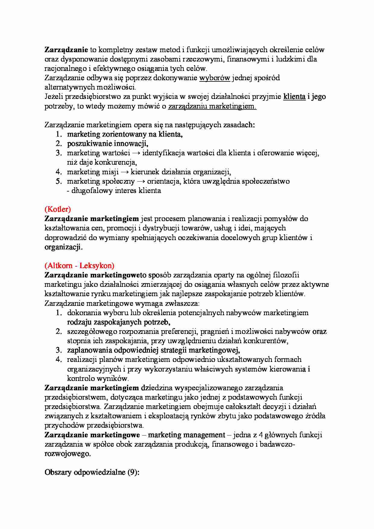 Podstawowe wiadomości o zarządzaniu marketingiem- opracowanie - strona 1