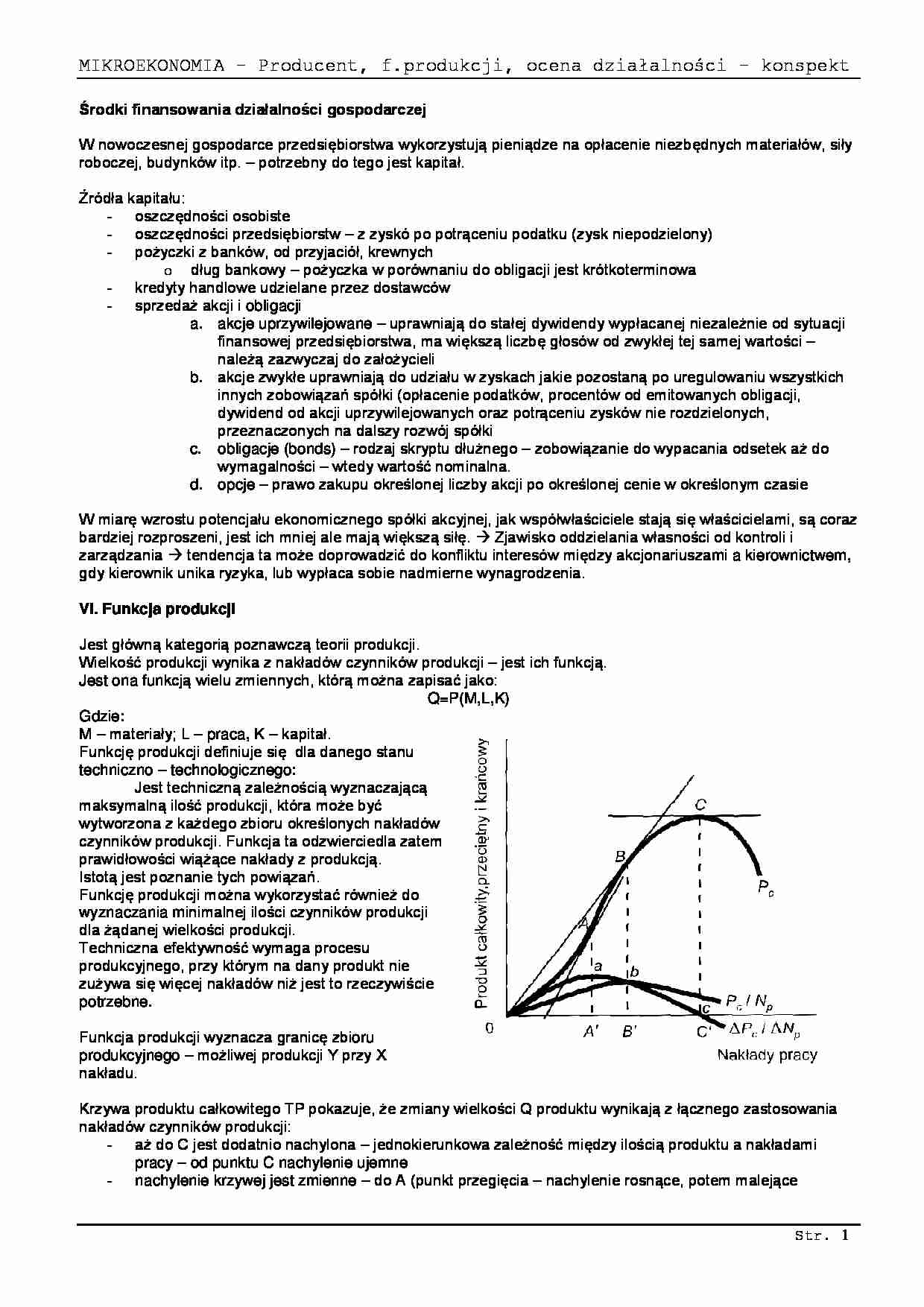 Funkcja produkcji. Wskaźniki efektywności- opracowanie - strona 1