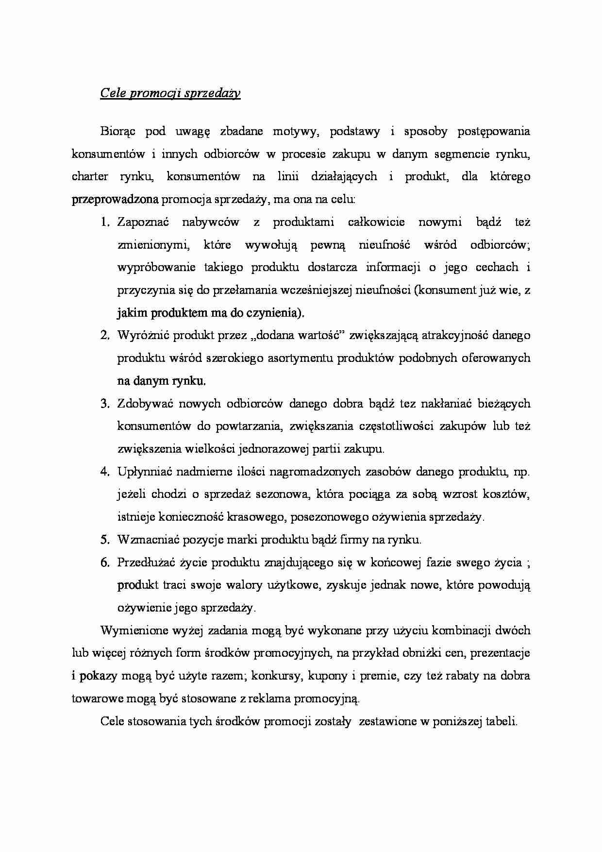 Cele promocji sprzedaży- opracowanie - strona 1