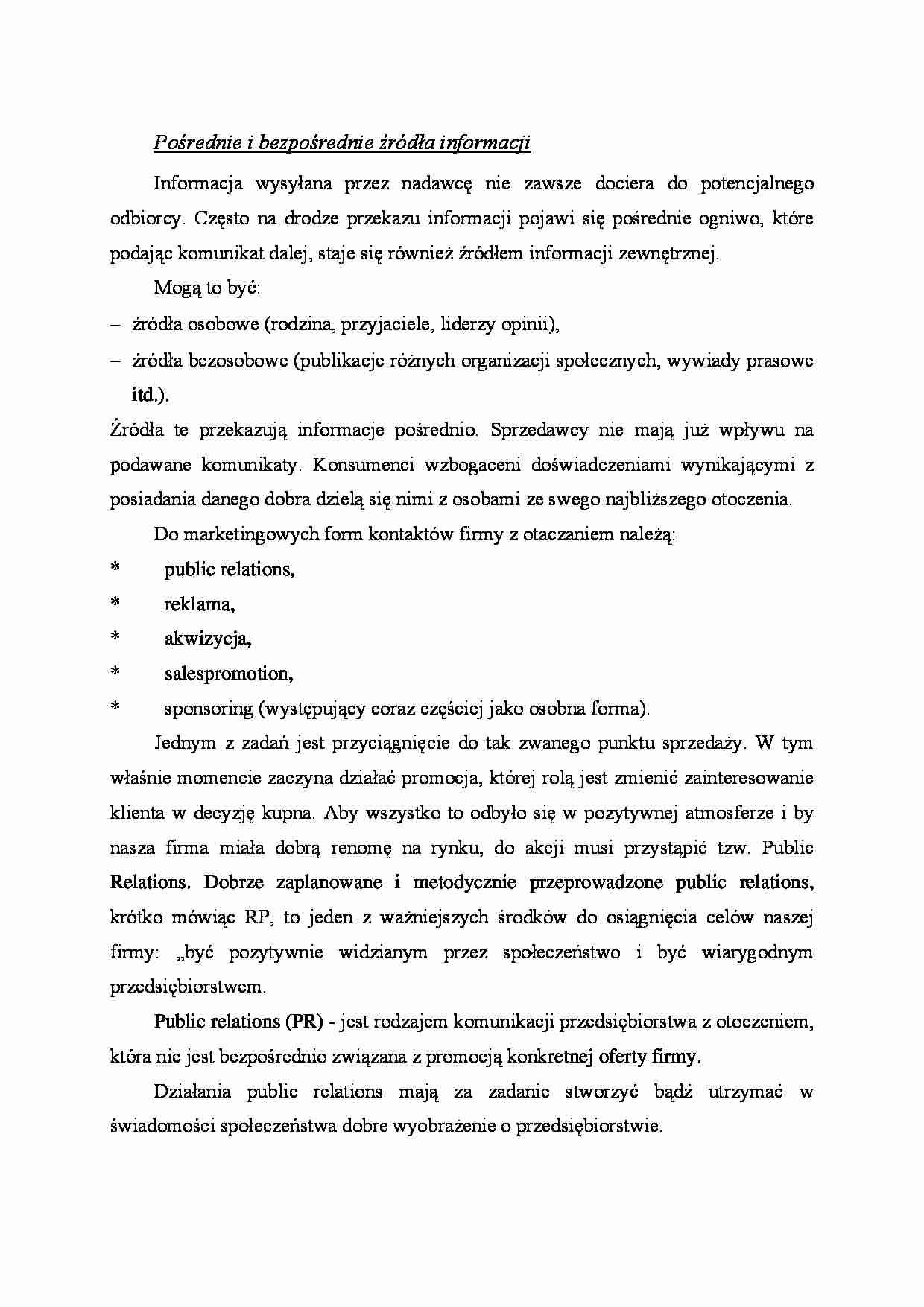 Pośrednie i bezpośrednie źródła informacji- opracowanie - strona 1