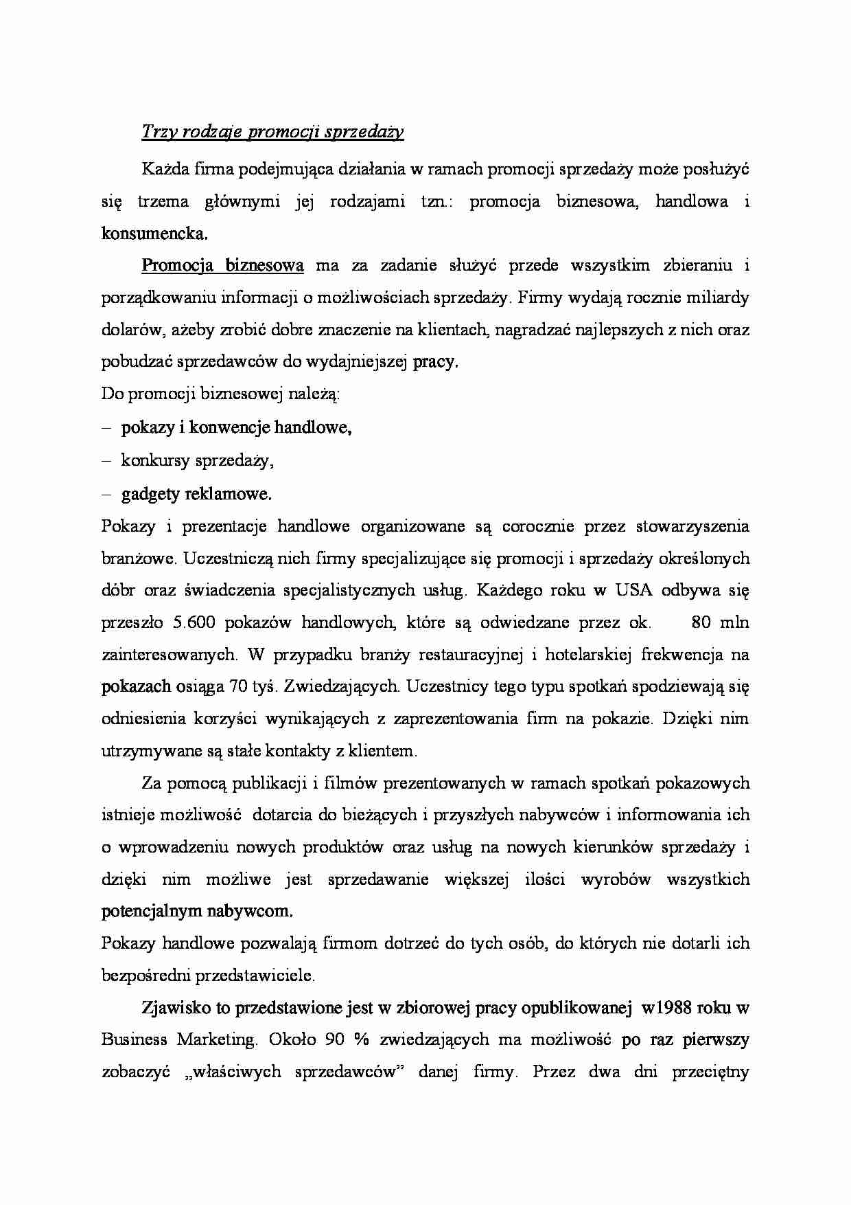 Trzy rodzaje promocji sprzedaży- opracowanie - strona 1