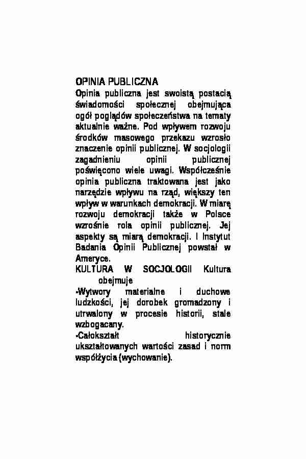 Opinia publiczna, kultura, teorie socjologiczne- opracowanie - strona 1