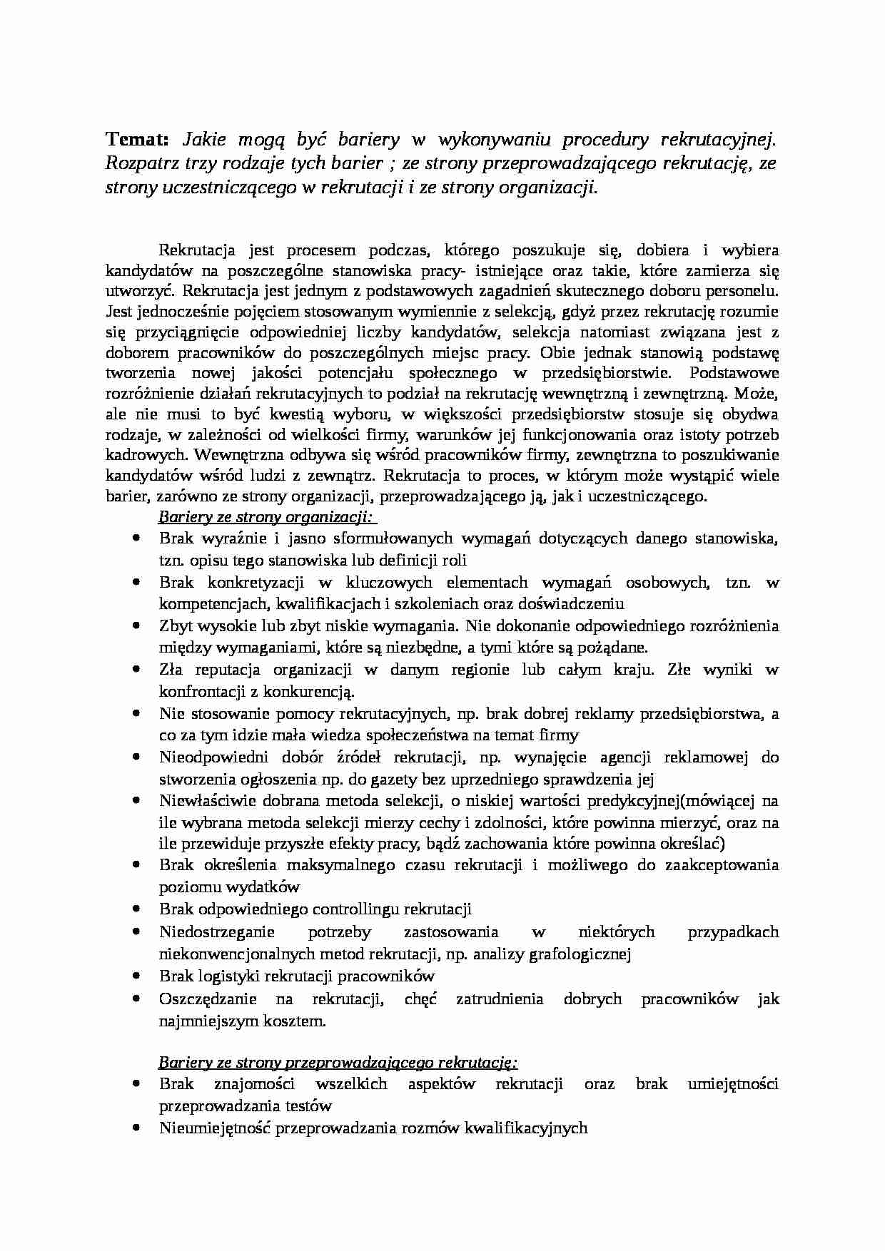 Bariery przy rekrutacji pracowników- opracowanie - strona 1