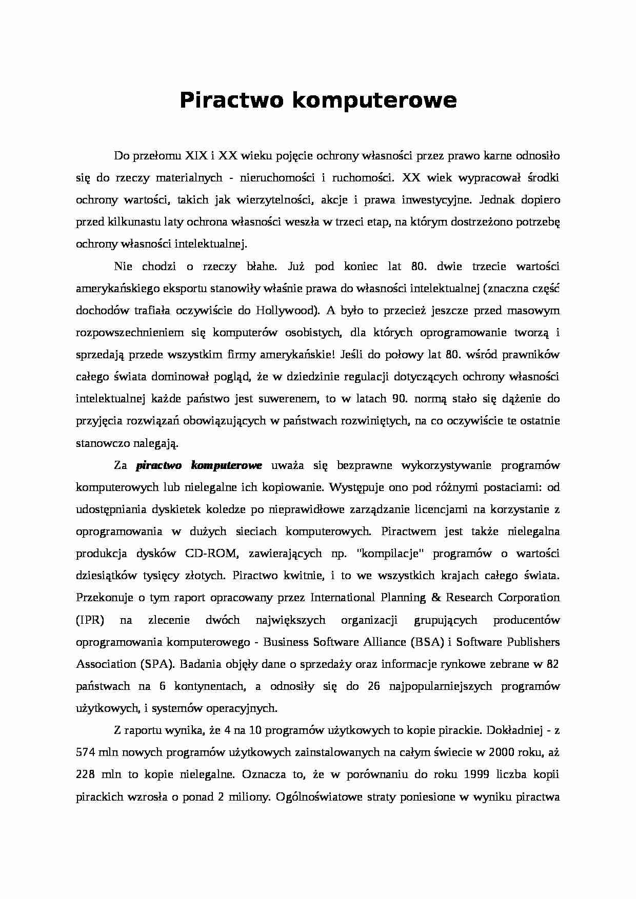 Piractwo komputerowe- opracowanie - strona 1