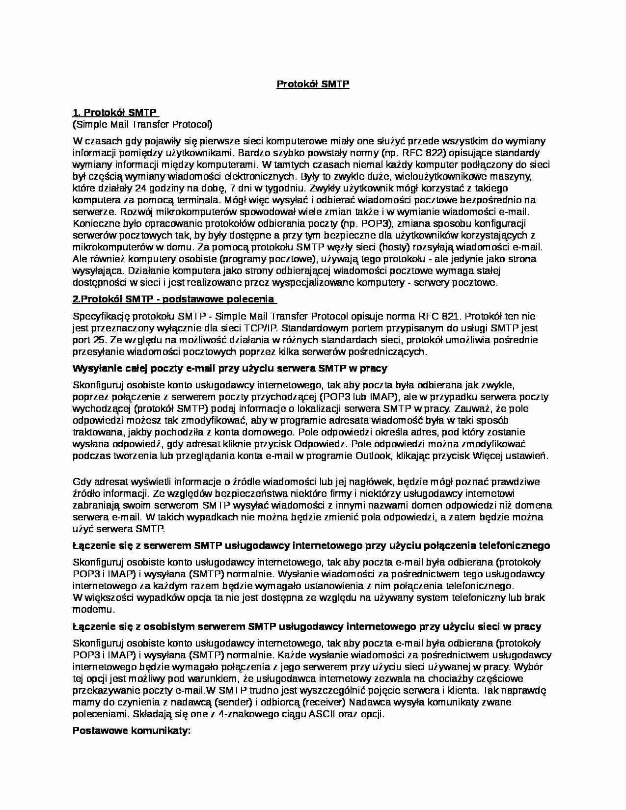Protokół SMPT- opracowanie - strona 1