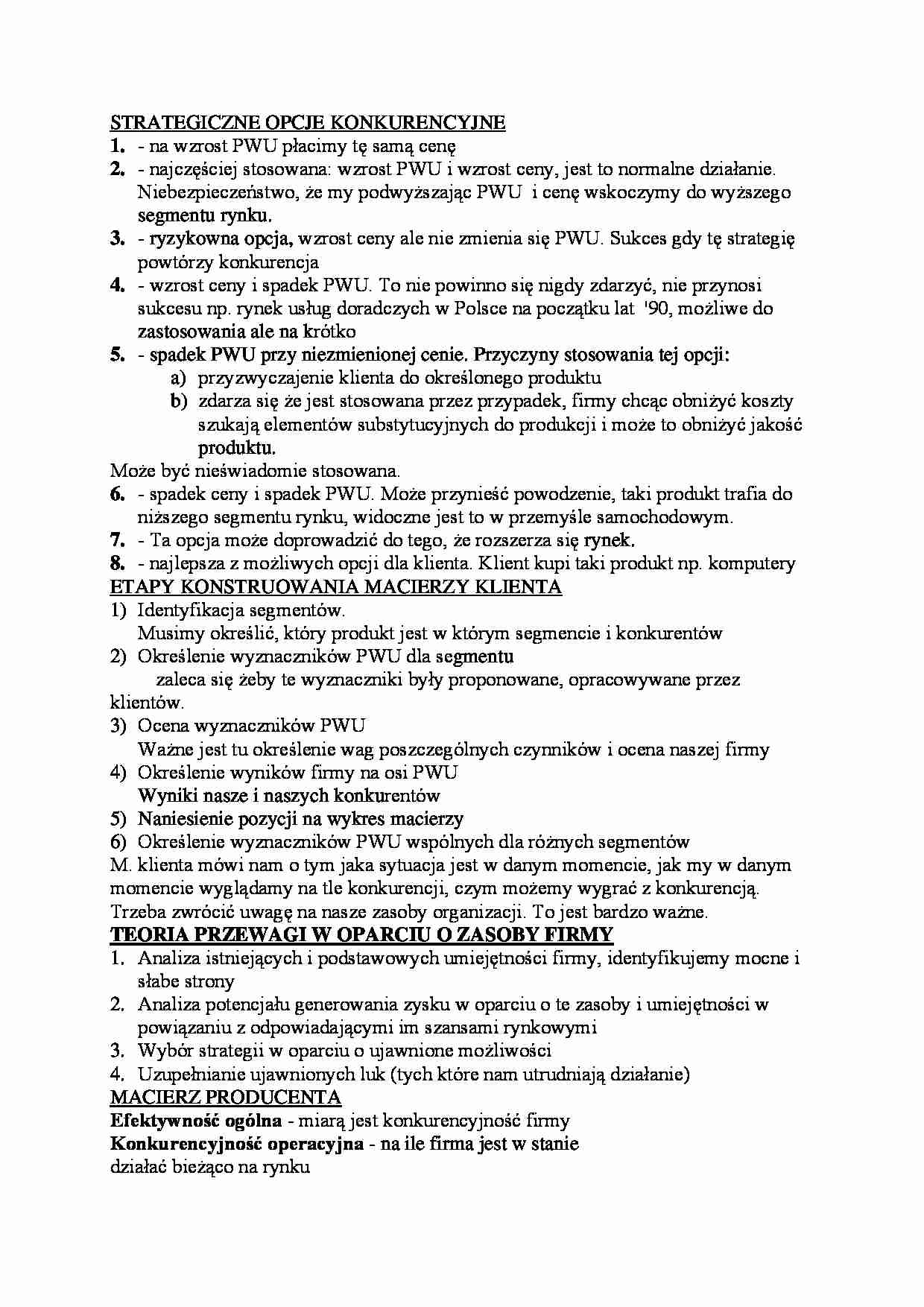 Strategiczne opcje konkurencyjne- opracowanie - strona 1