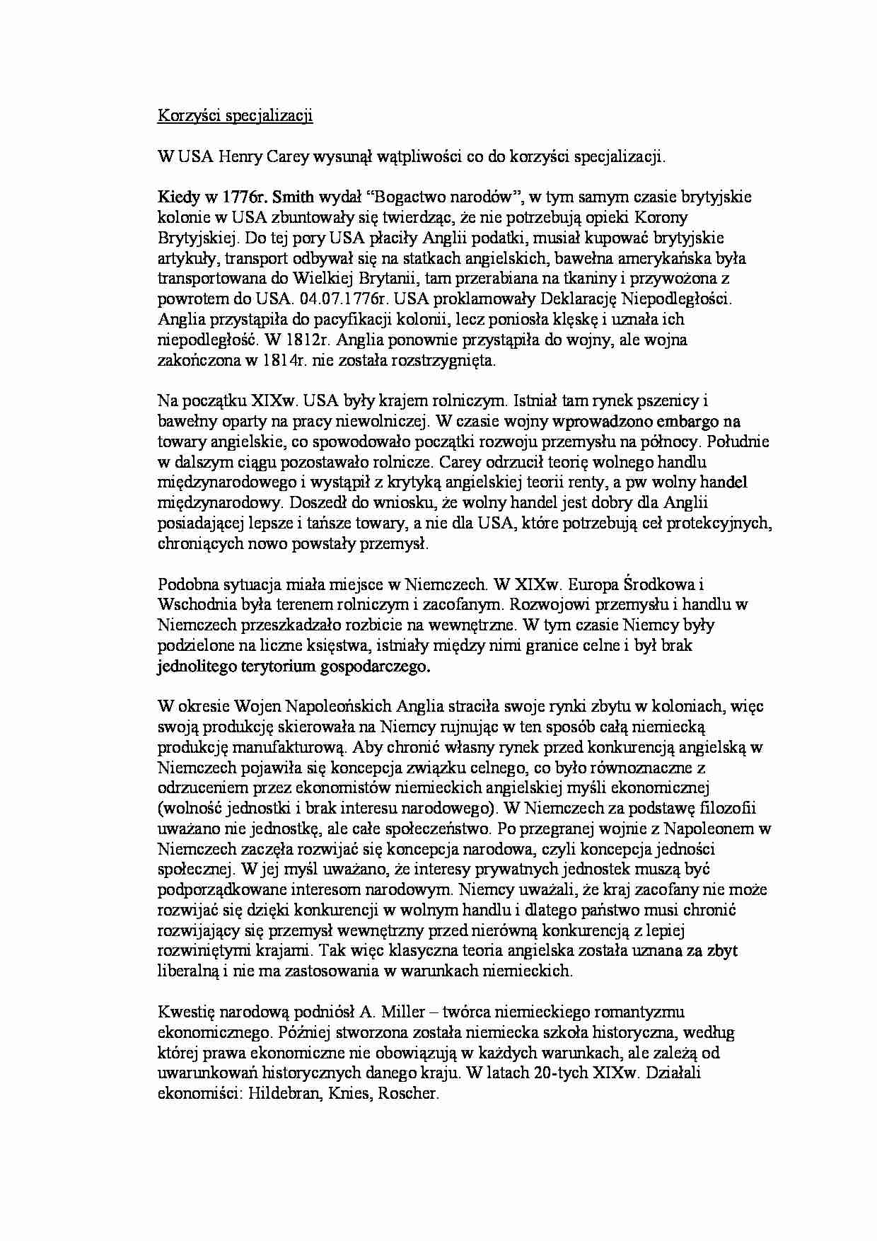 Korzyści specjalizacji- opracowanie - strona 1