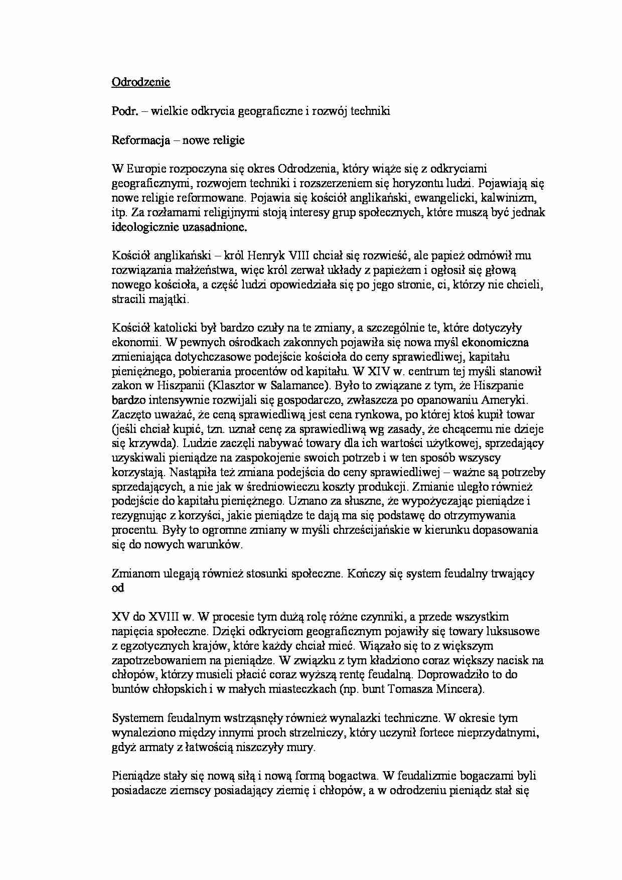 Odrodzenie- opracowanie - strona 1