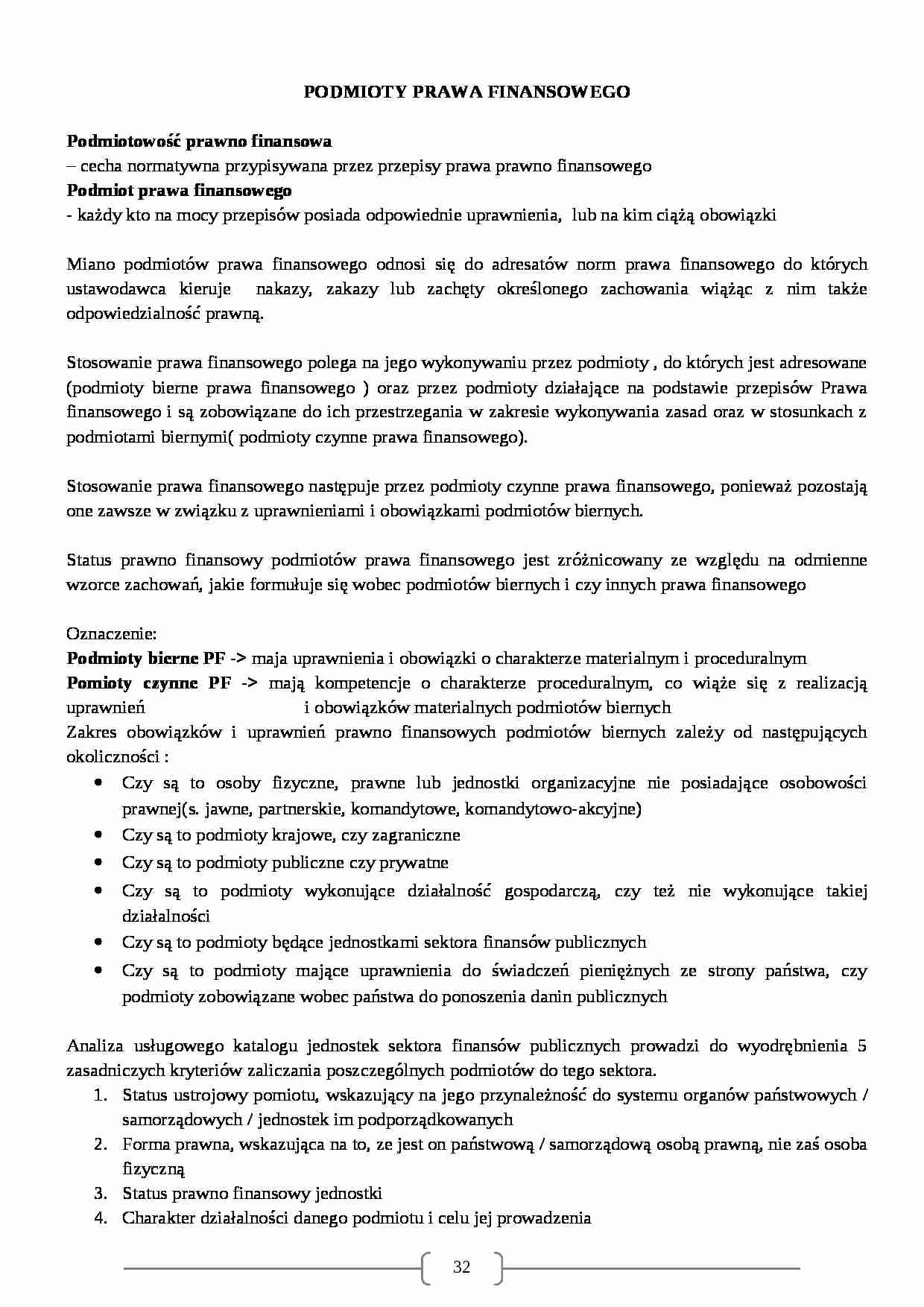Podmioty prawa finansowego- opracowanie - strona 1