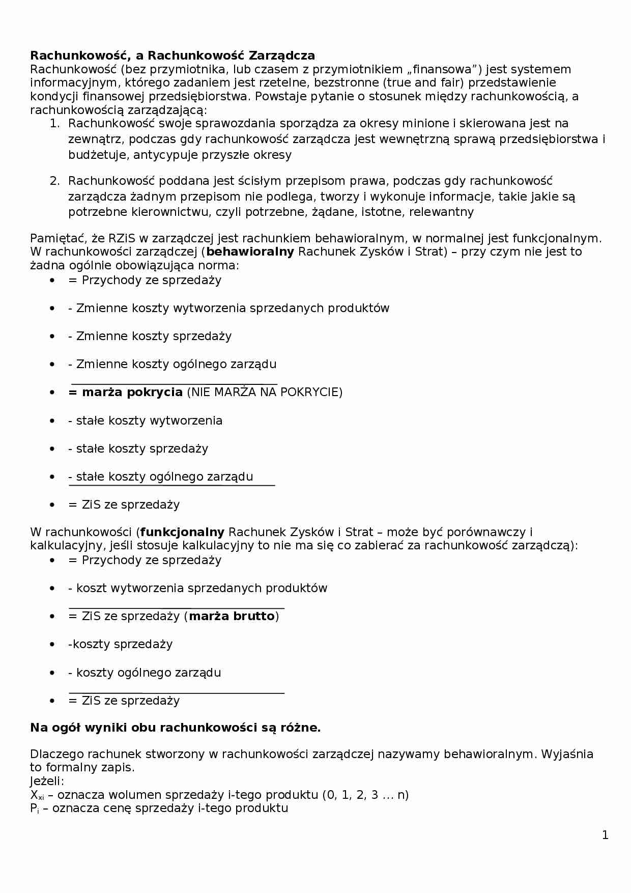 Rachunkowość a rachunkowość zarządcza- opracowanie - strona 1