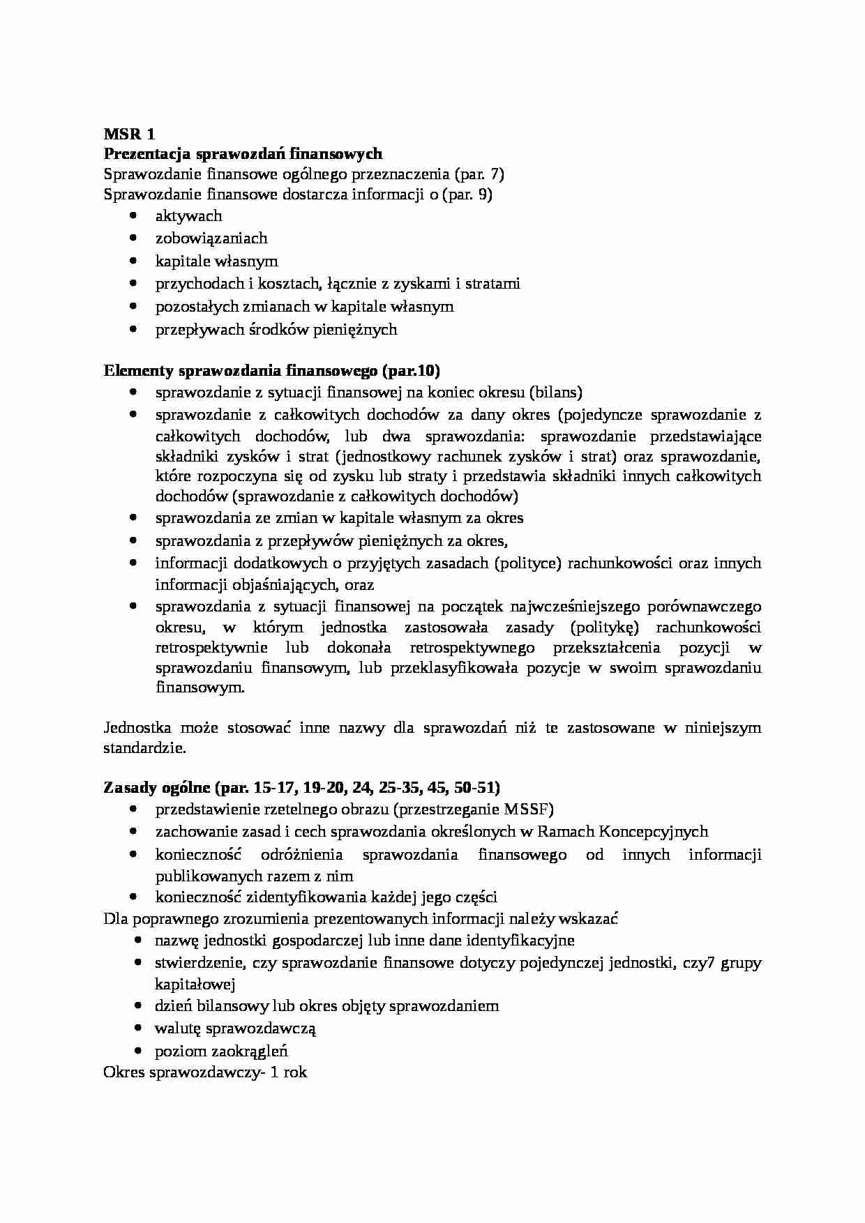 MSR 1 Prezentacja sprawozdań finansowych- opracowanie - strona 1