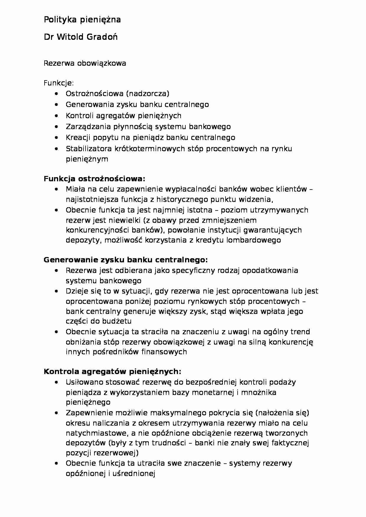 Rezerwa obowiązkowa- opracowanie - strona 1