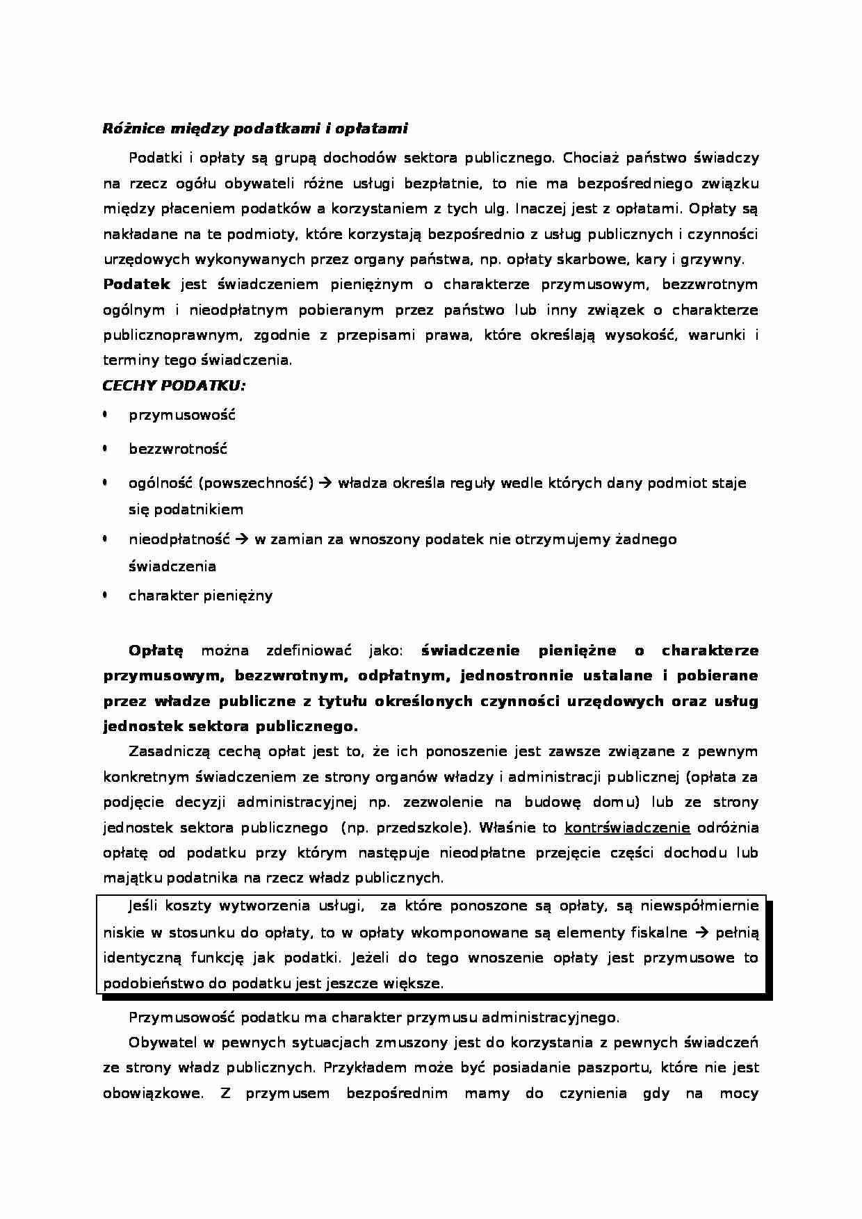 Różnice między podatkami i opłatami- opracowanie - strona 1