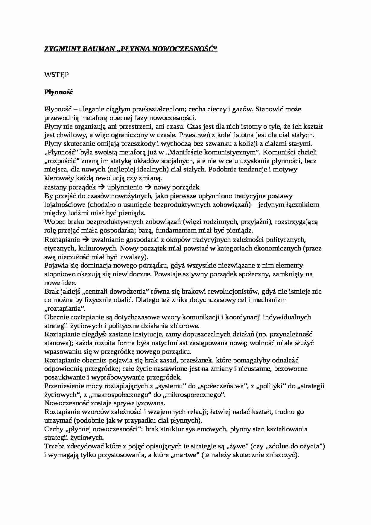 Płynna nowoczesność- streszczenie - strona 1