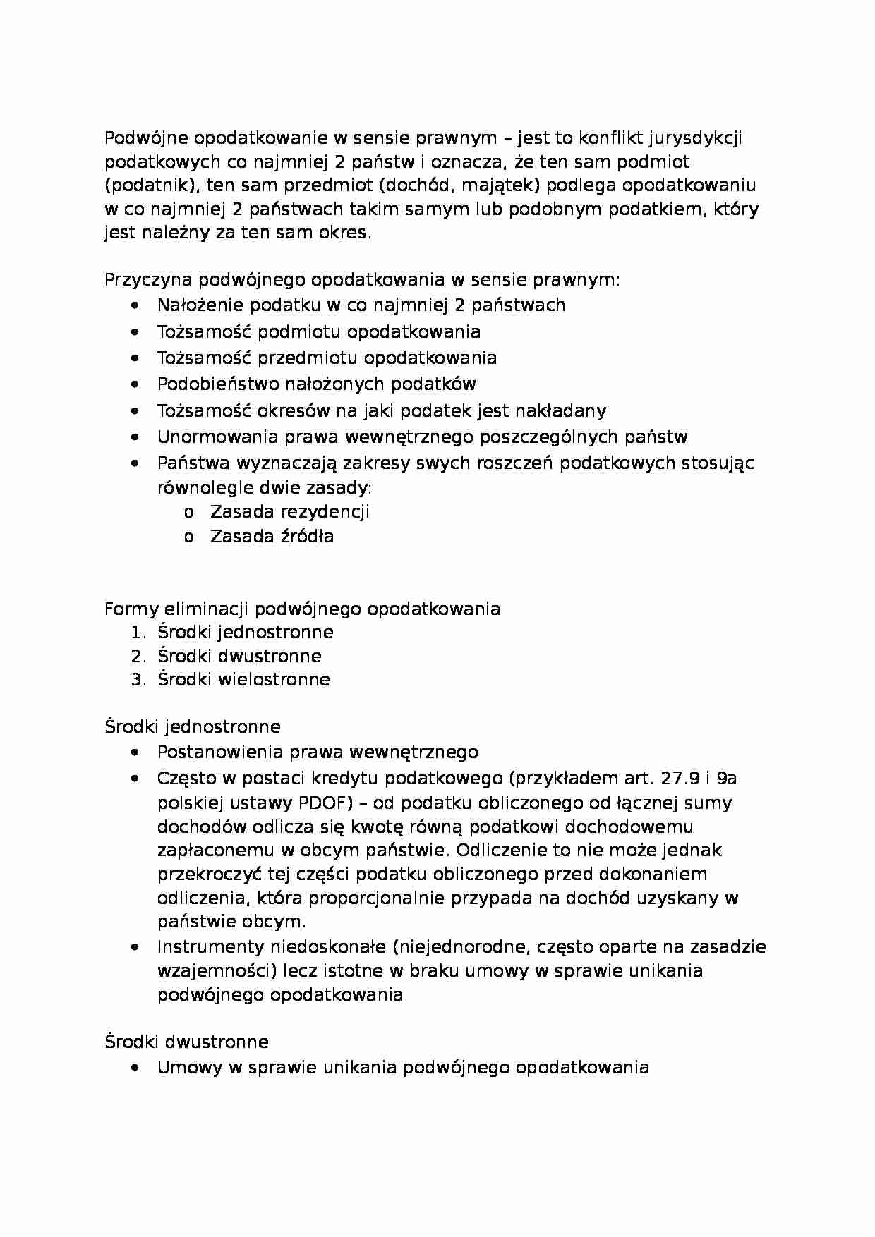 Podwójne opodatkowanie-opracowanie - strona 1