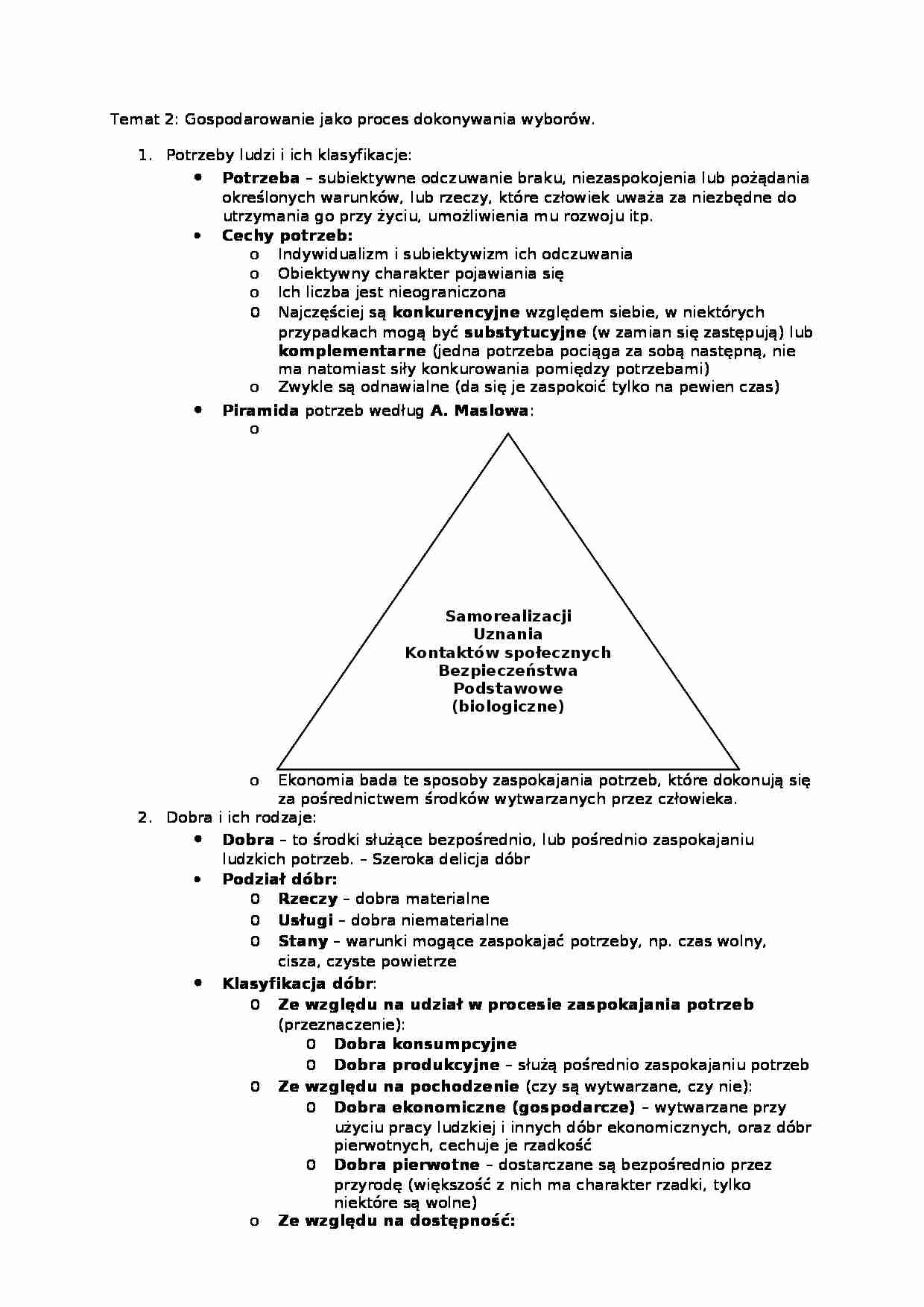 Gospodarowanie jako proces dokonywania wyborów- opracowanie - strona 1