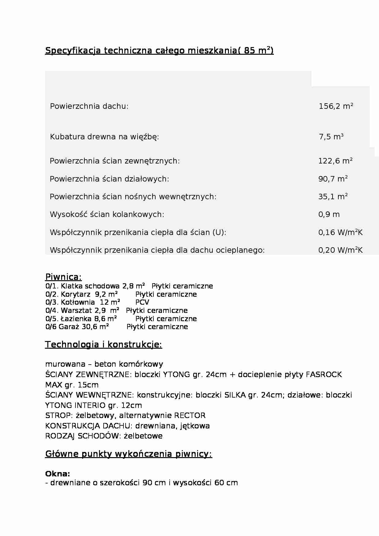 Opis techniczny budynku, PROJEKT - strona 1