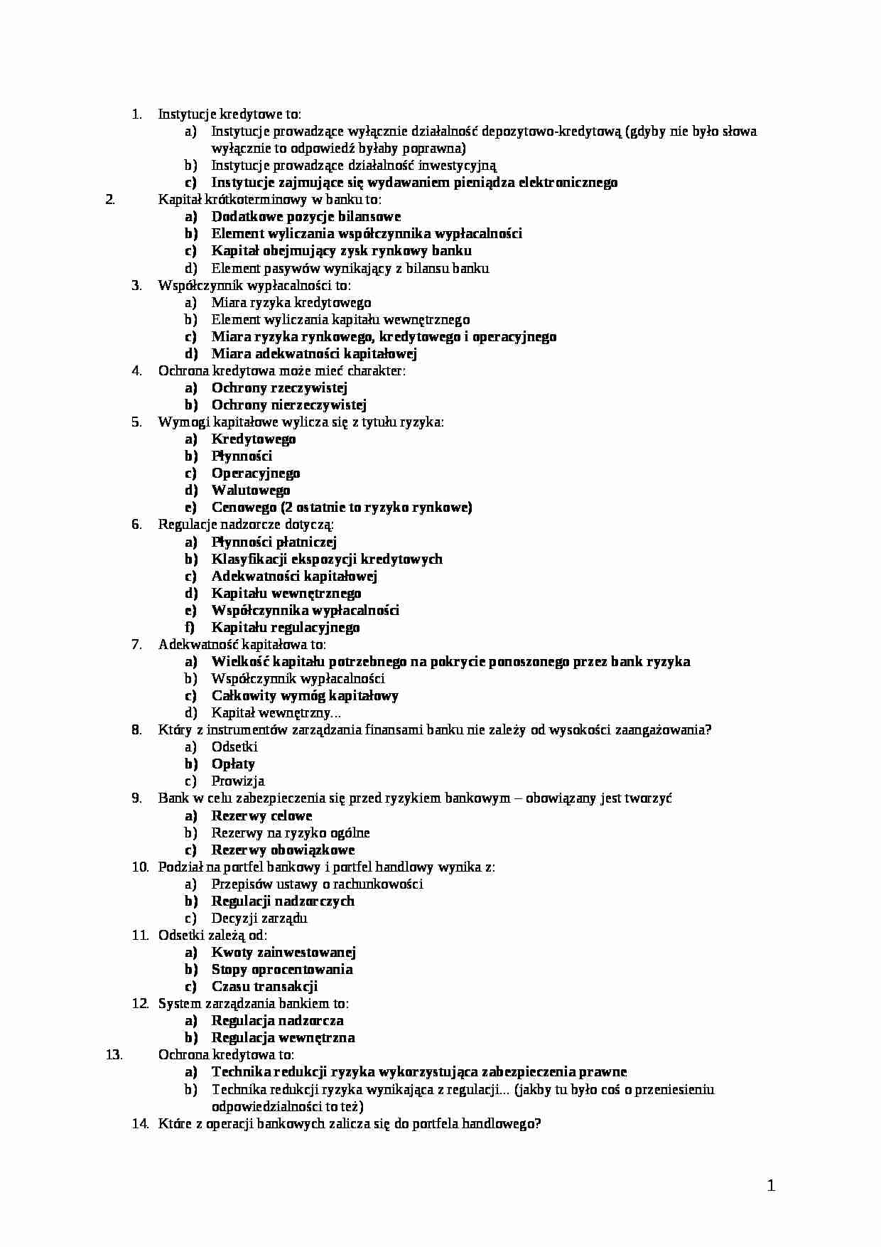 Pytania egzaminacyjne z odpowiedziami - Instytucje kredytowe - strona 1