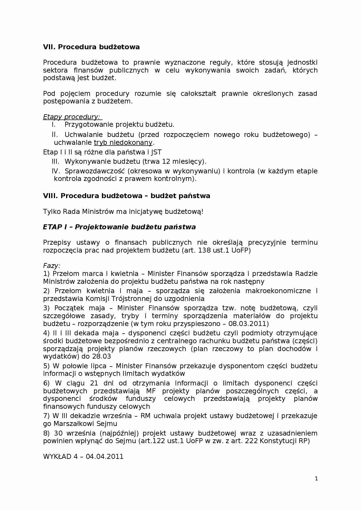 Etapy procedury budżetowej- opracowanie - strona 1
