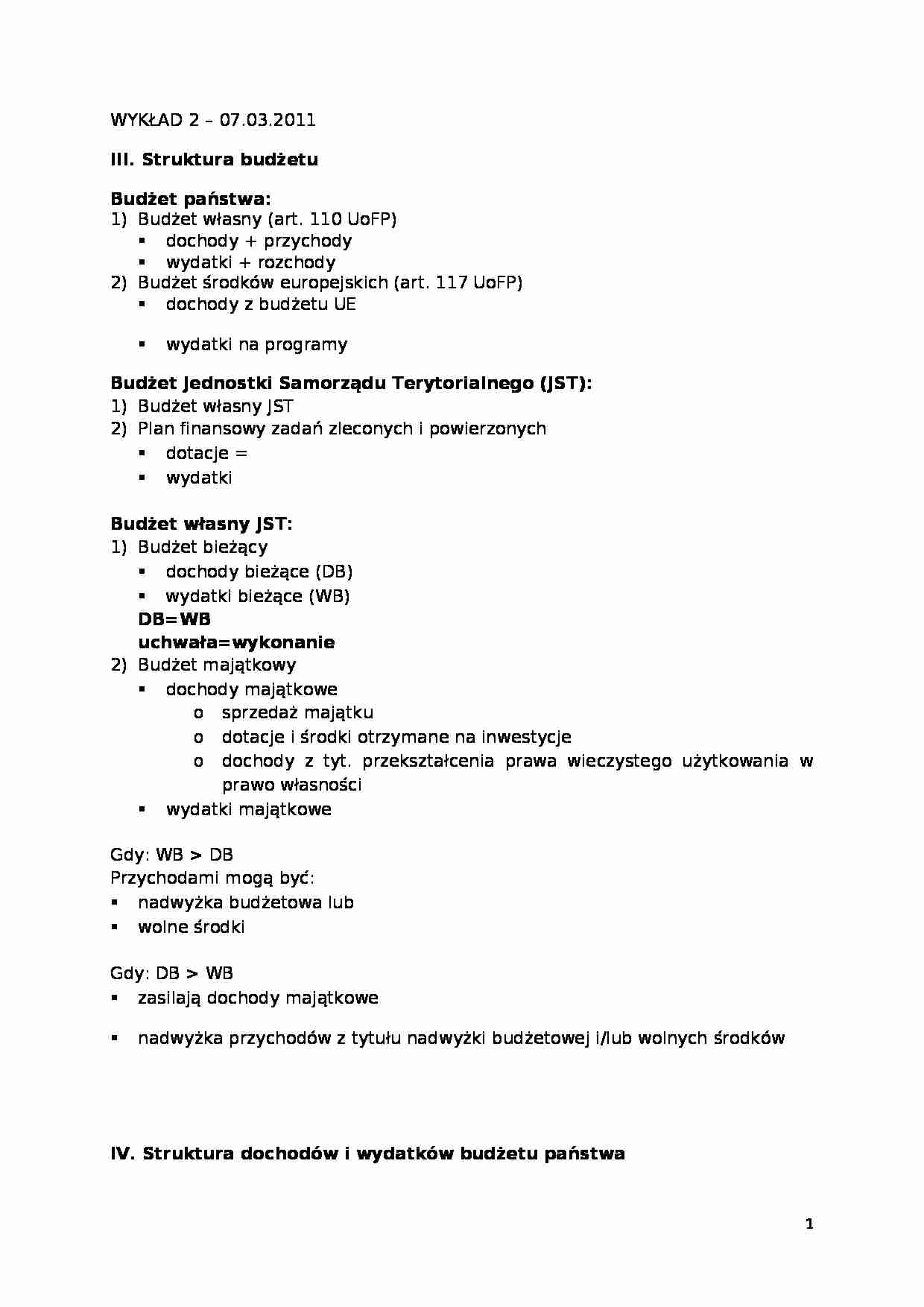 Struktura budżetu- wykład 2 - strona 1
