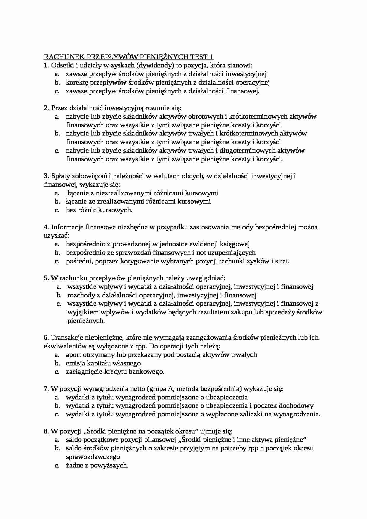 Rachunek przepływów pieniężnych test 1 - strona 1