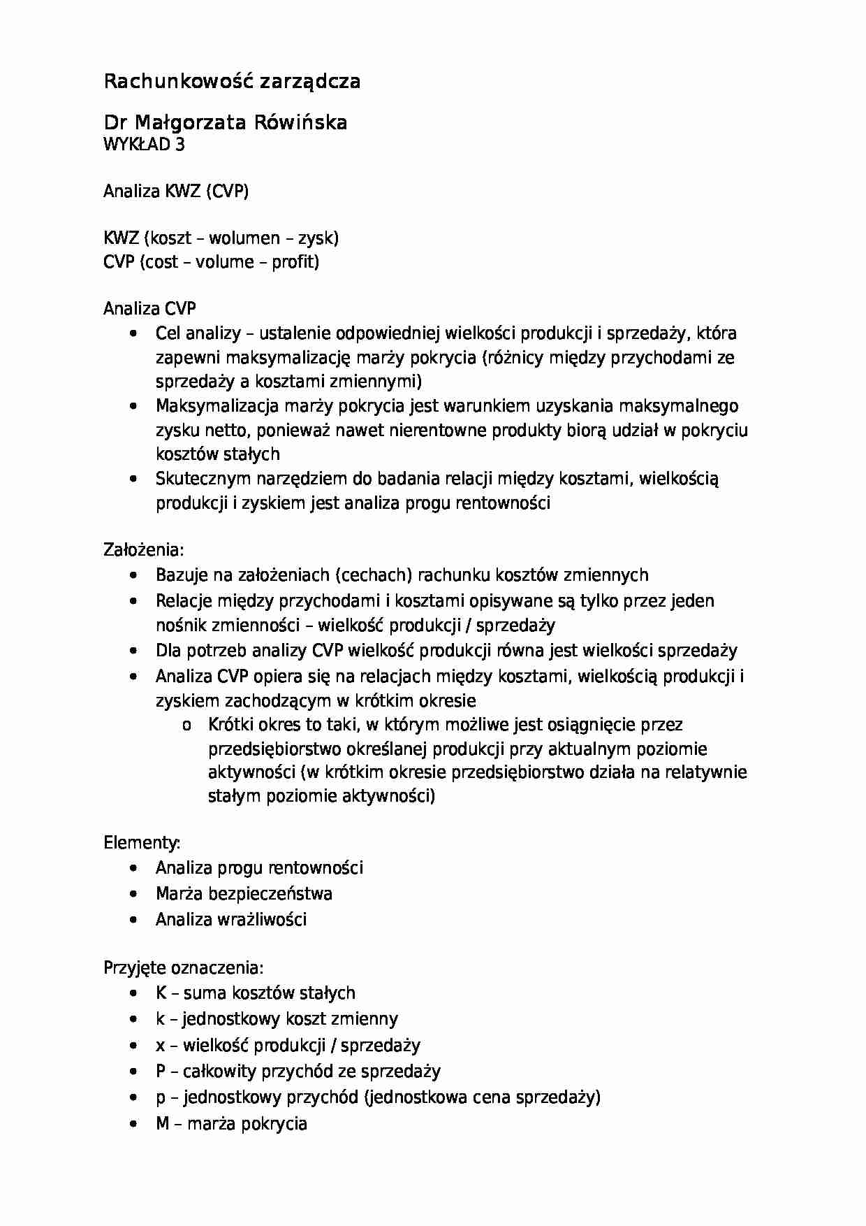 Analiza KWZ (CVP)- wykład - strona 1