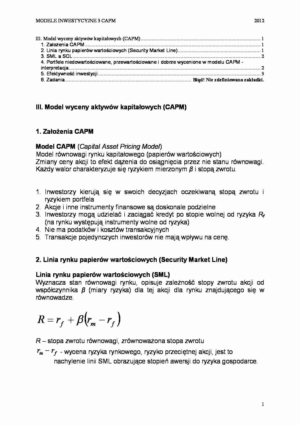 Model CAPM- opracowanie - strona 1