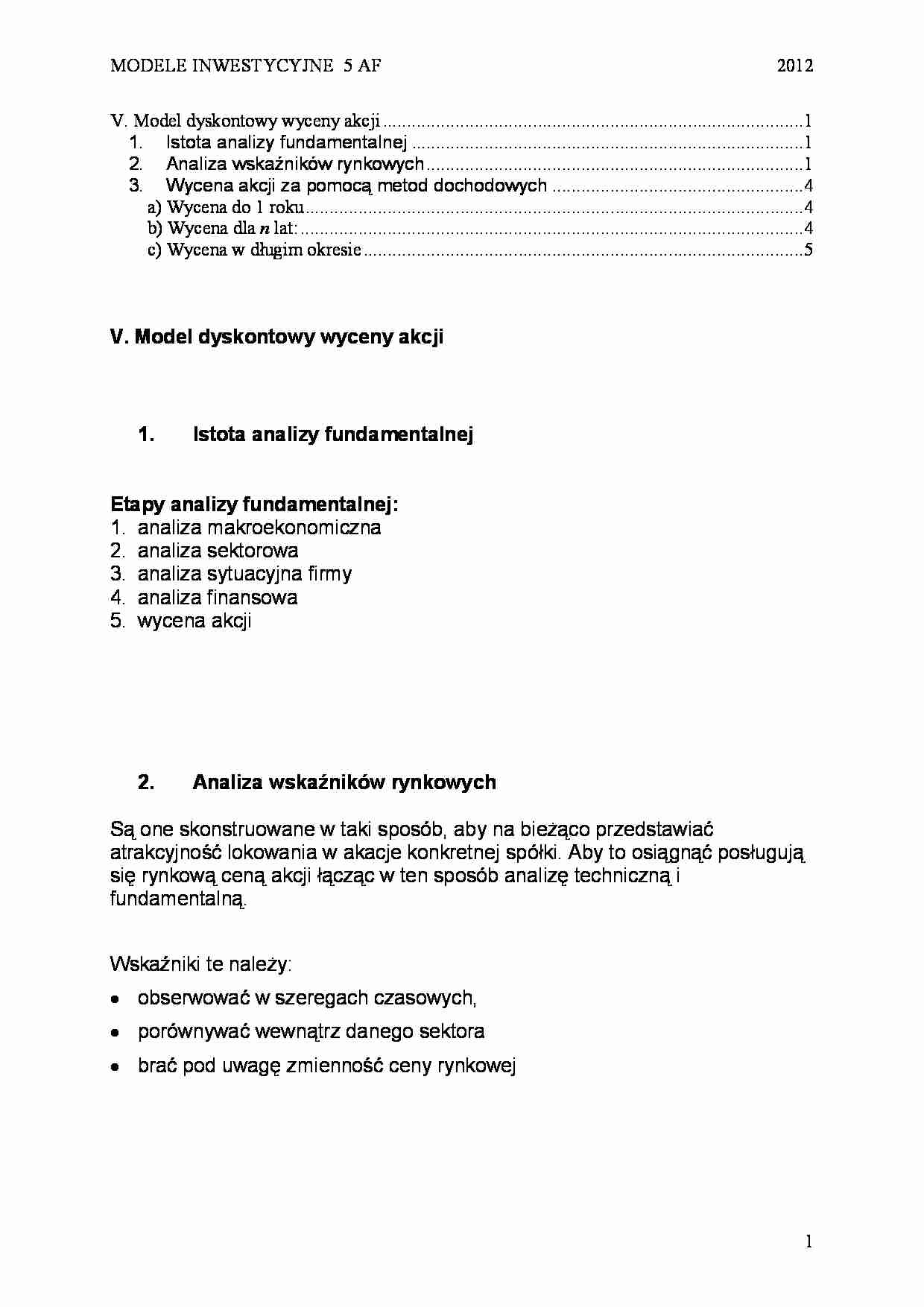 Model dyskontowy wyceny akcji- opracowanie - strona 1